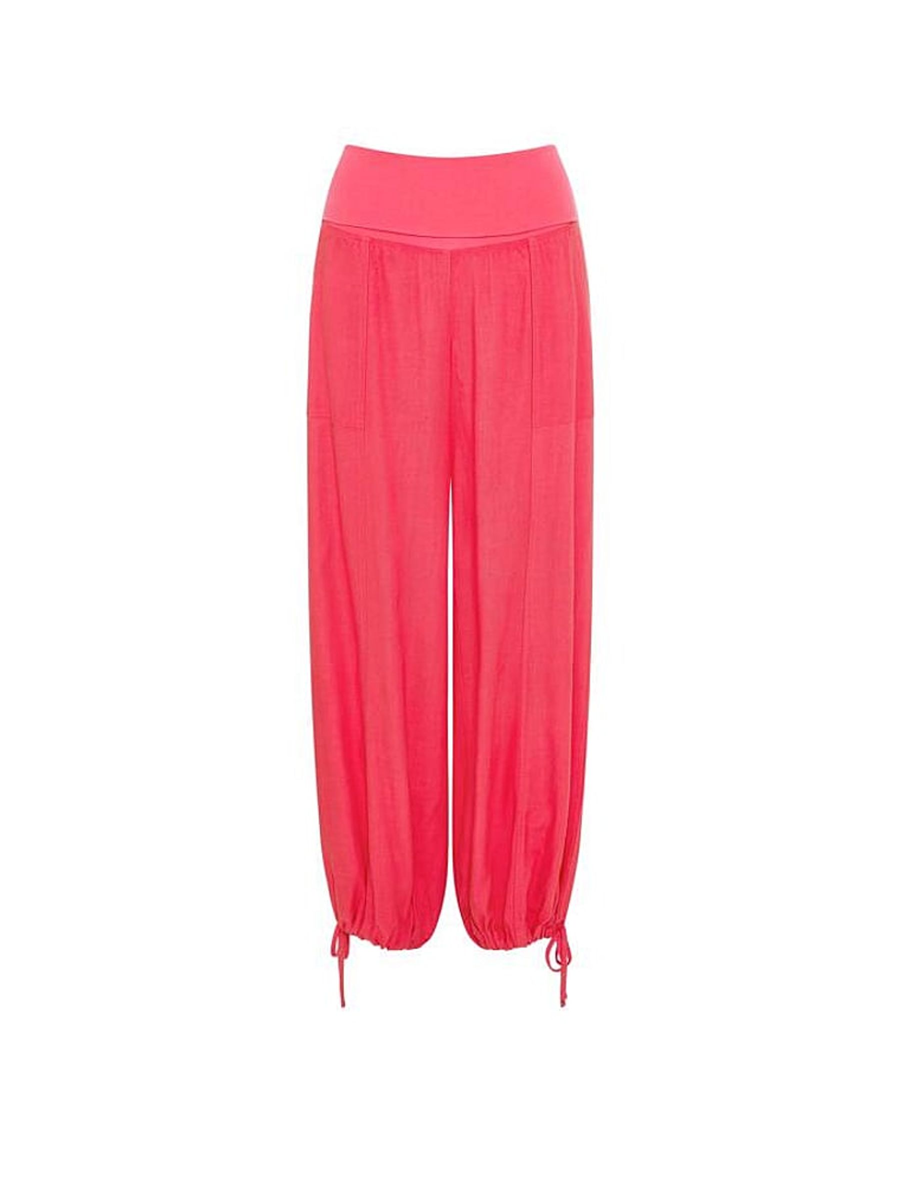Candy Pink Foldover Linen Trousers - Image 3 of 3