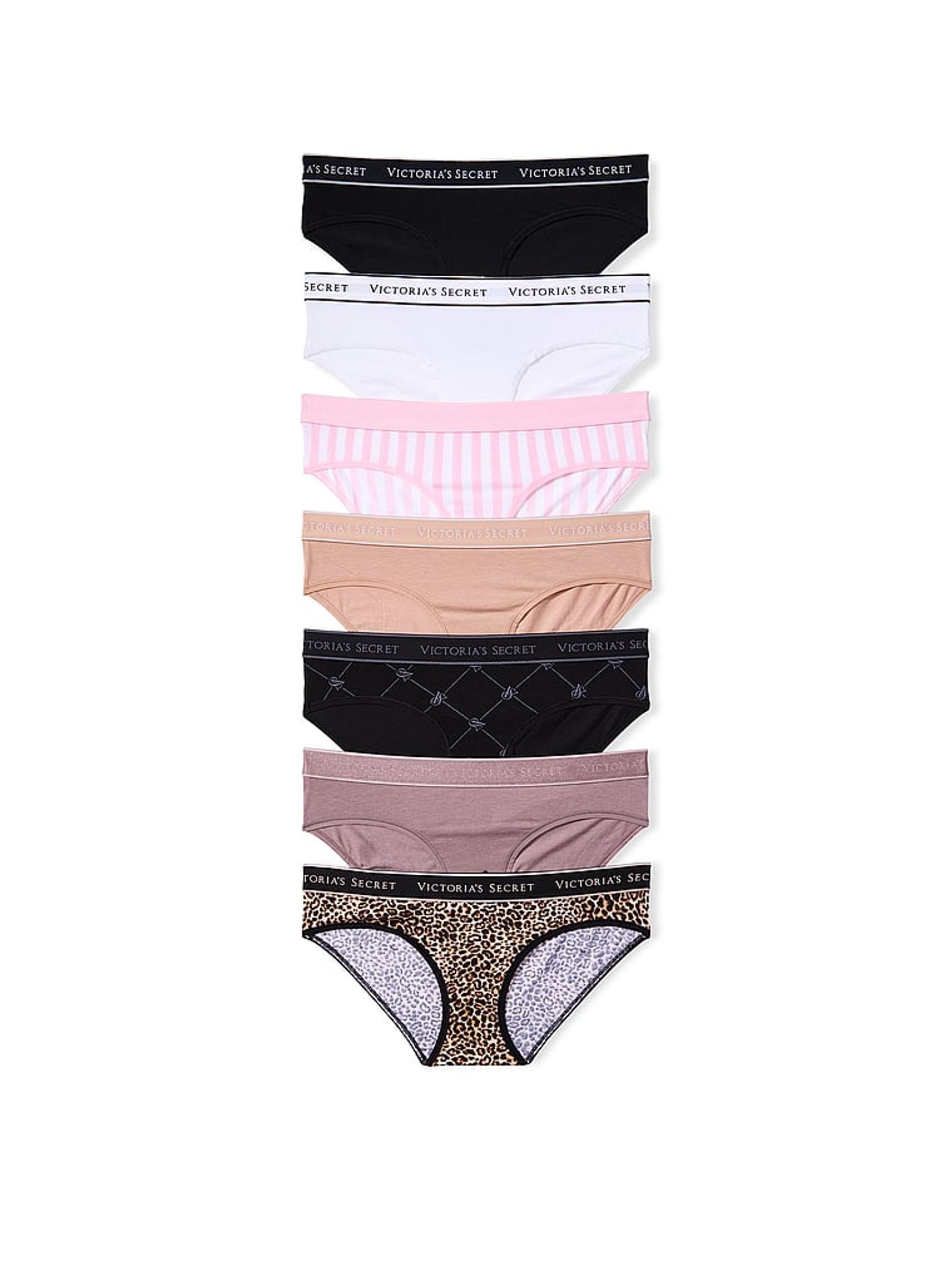 Black/White/Pink/Nude Hipster 7 Pack Logo Knickers - Image 1 of 3