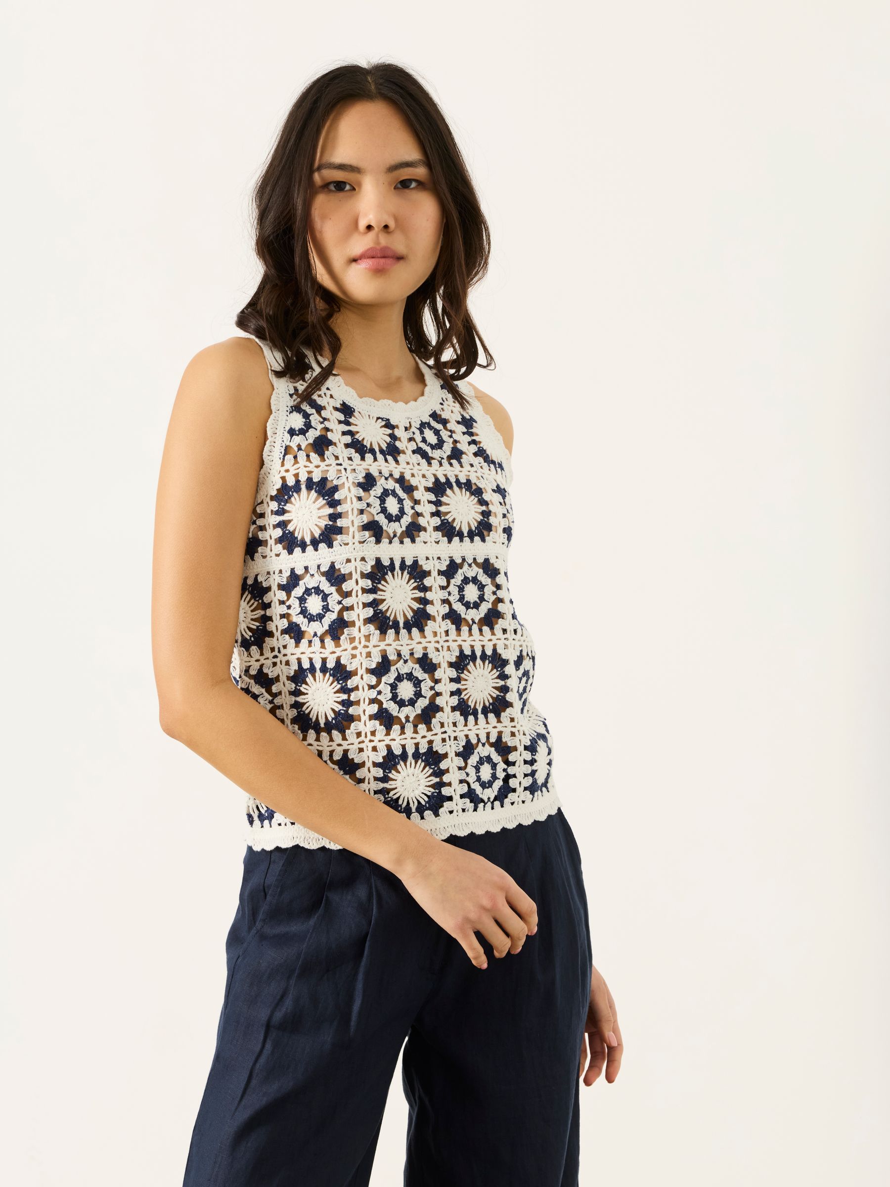 Sooz Ivory Crochet Knitted Tank Top - Image 1 of 6