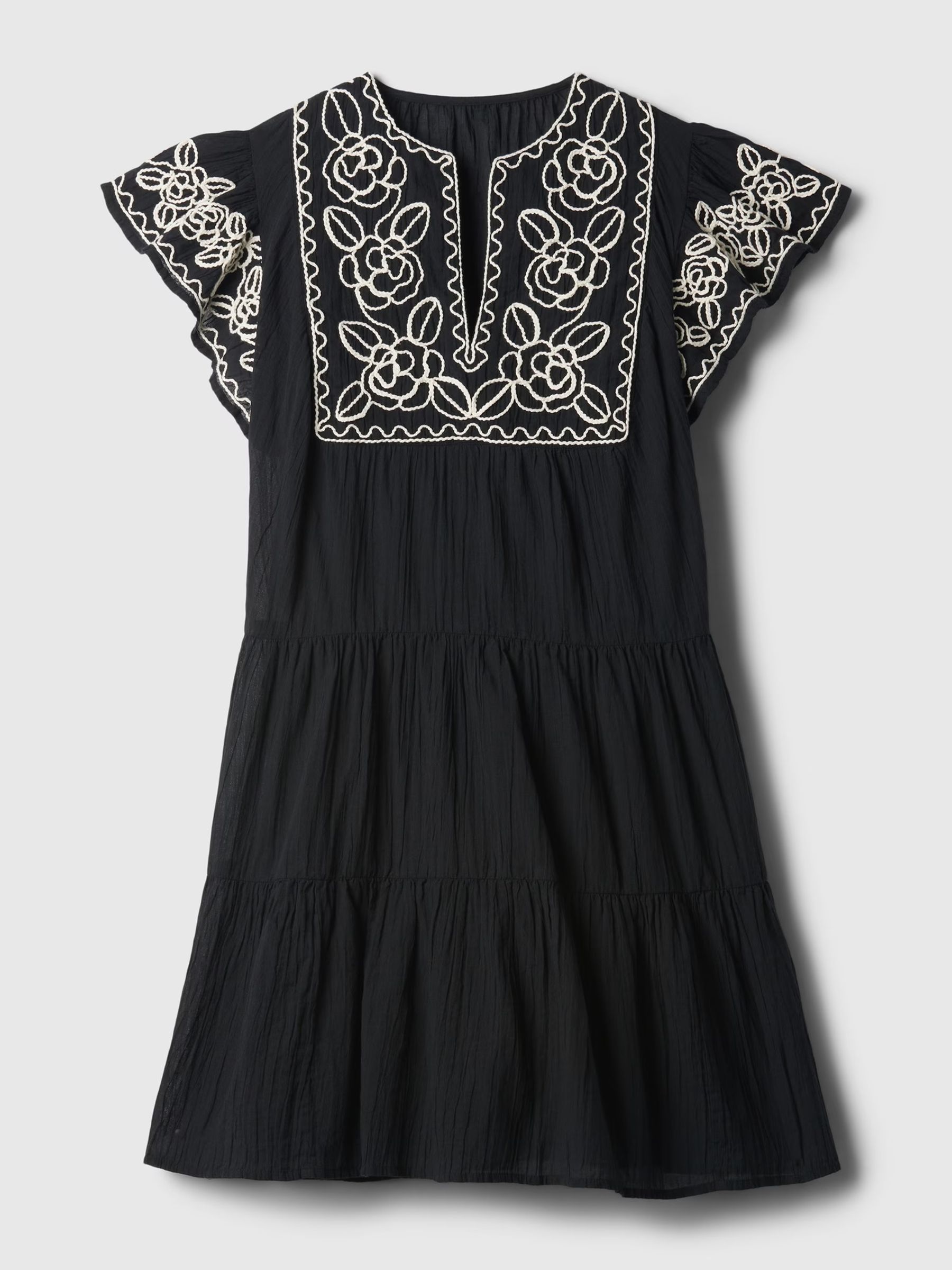 Black Crinkle Gauze Embroidered Mini Dress - Image 4 of 4