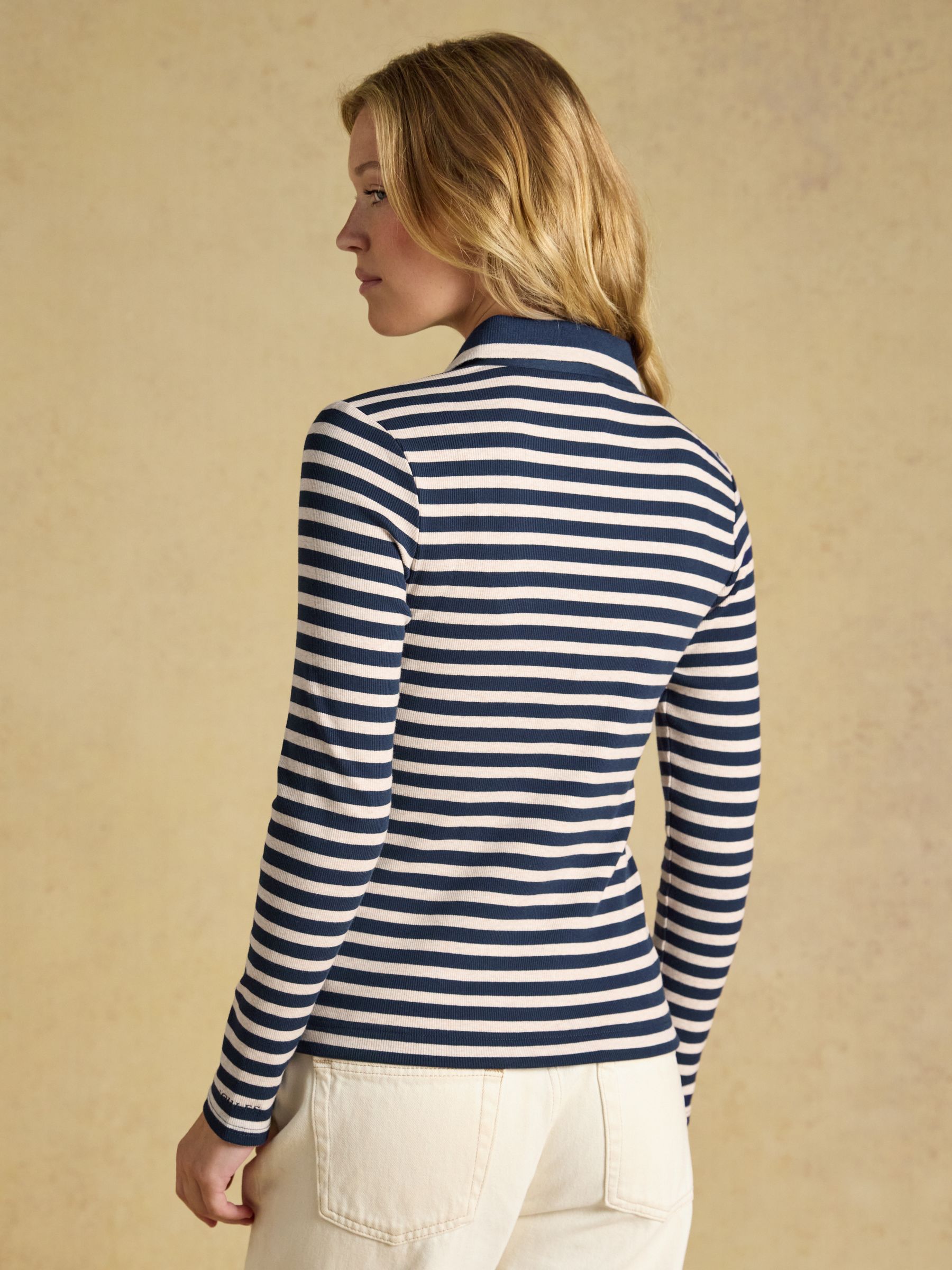 Fairfield Navy/Oat Marl Ribbed Long Sleeve Collared Jersey Top - Image 2 of 7