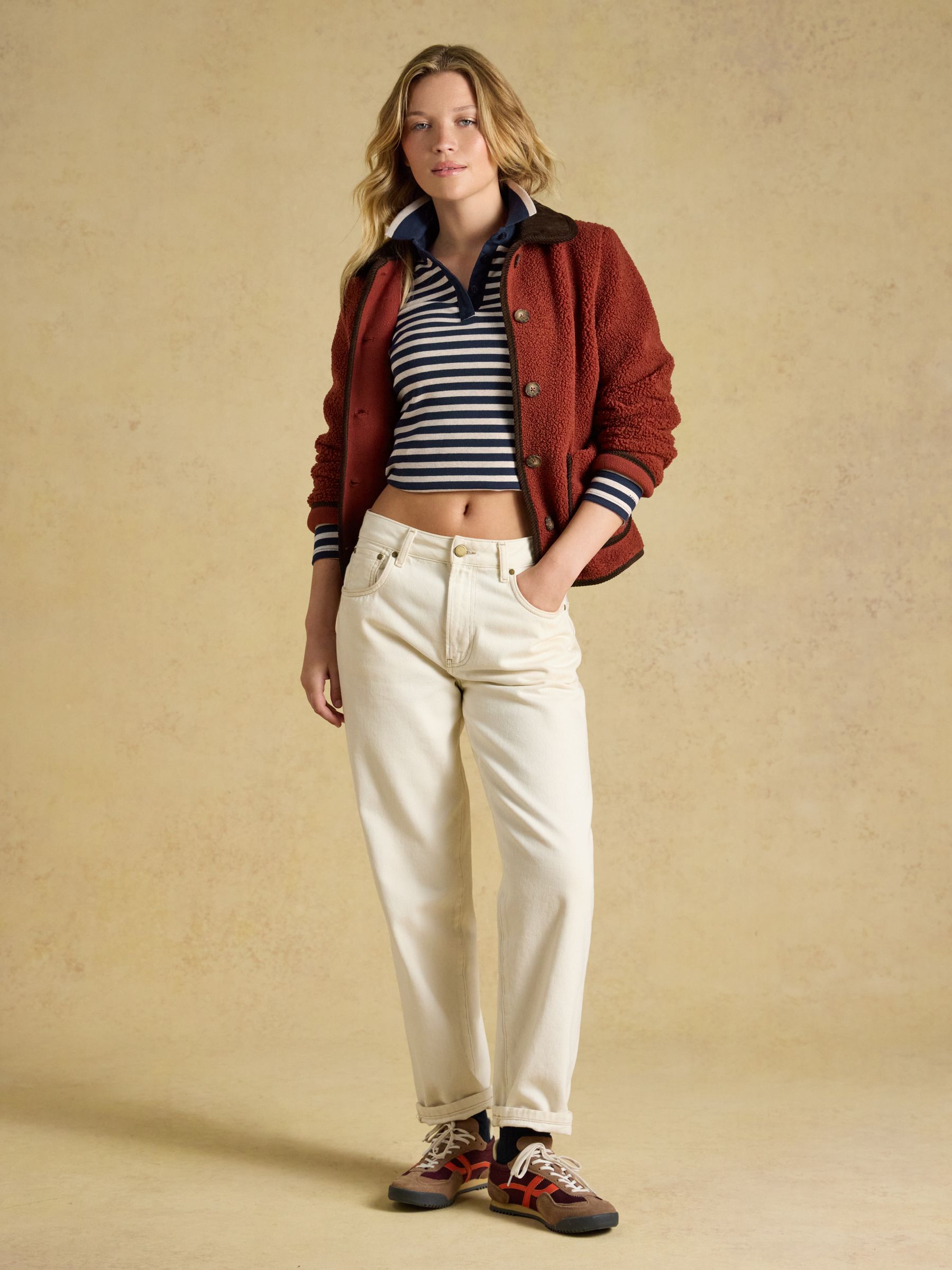 Fairfield Navy/Oat Marl Ribbed Long Sleeve Collared Jersey Top - Image 5 of 7