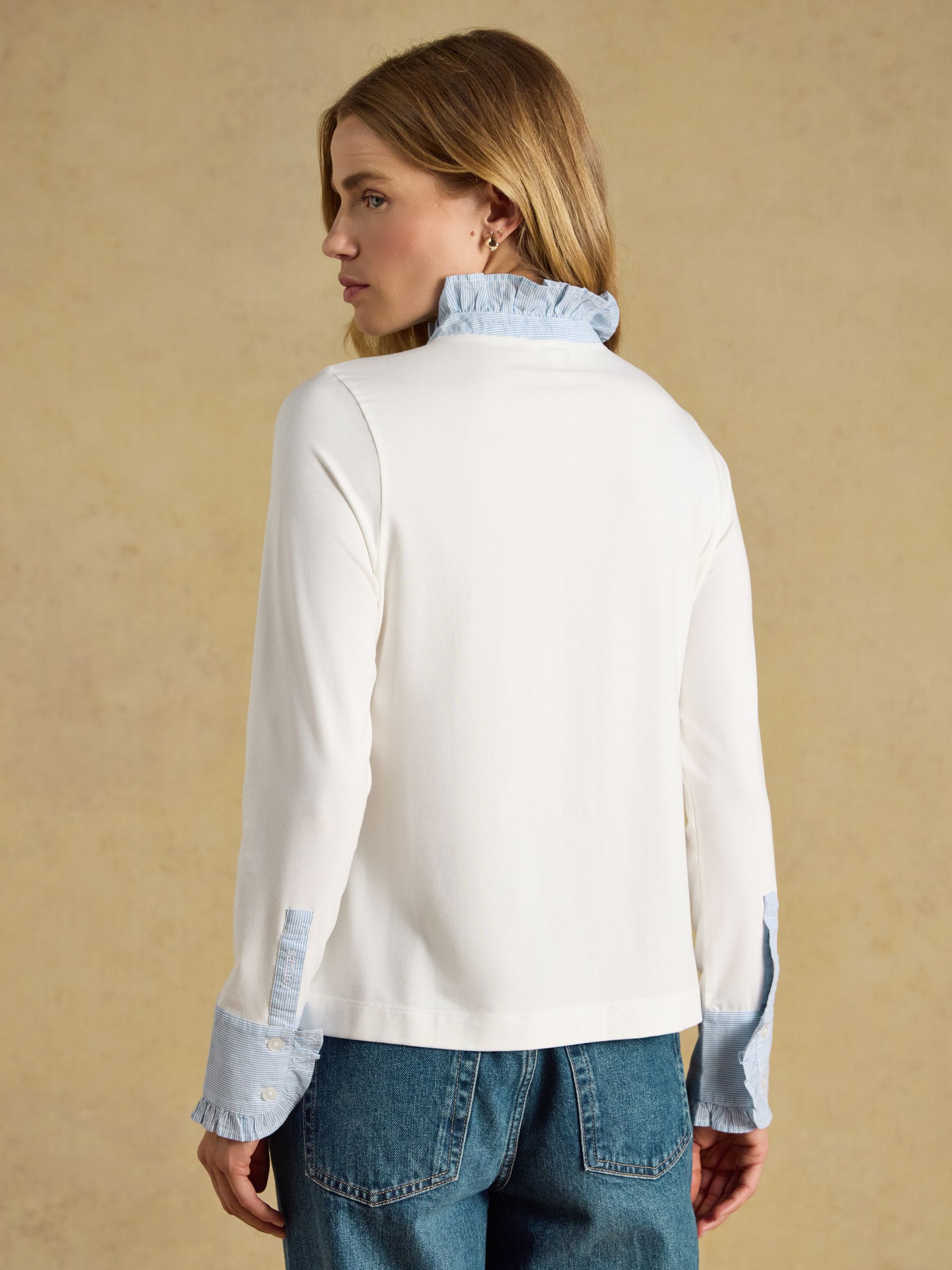 Felicity White/Blue Stripe Lace Insert Jersey Shirt - Image 2 of 6