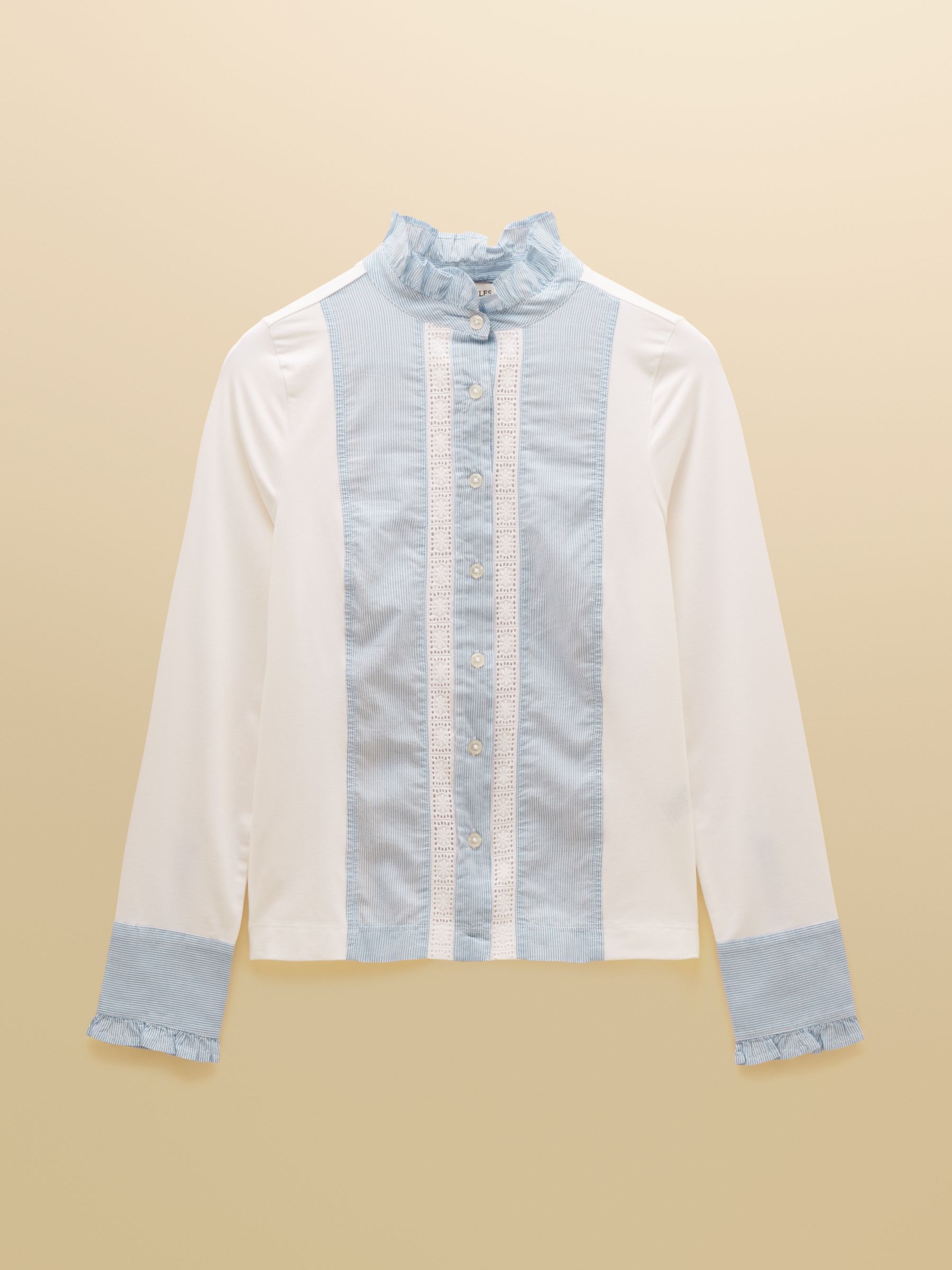 Felicity White/Blue Stripe Lace Insert Jersey Shirt - Image 6 of 6