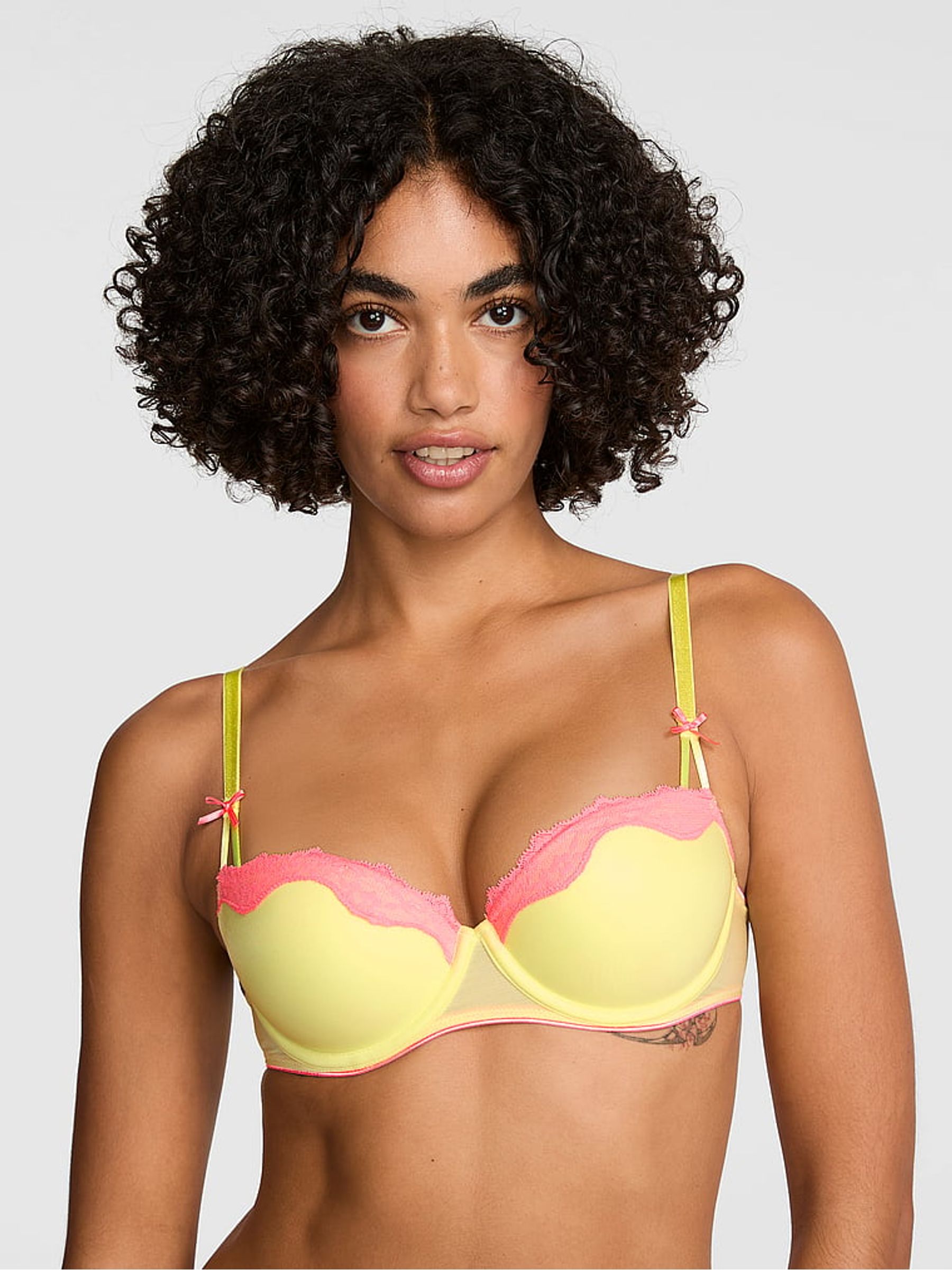 Tropical Pear Yellow Push Up Cotton Heather Lace Trim Bra - Image 1 of 3