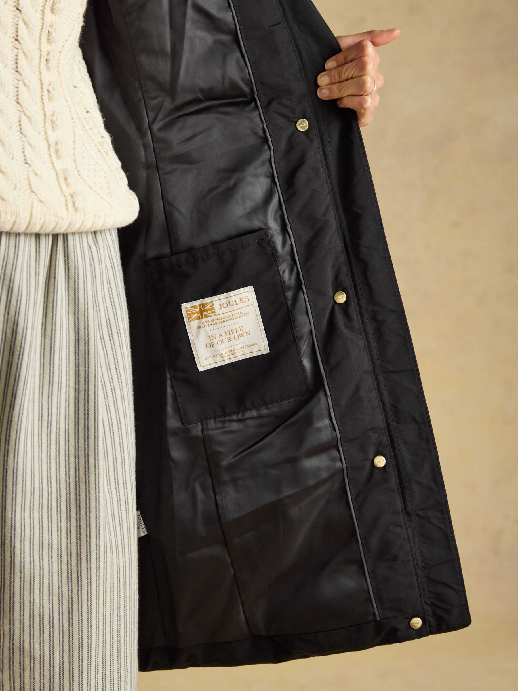 Aspen Black Showerproof Longline Padded Coat with Faux Fur Hood - Image 12 of 13