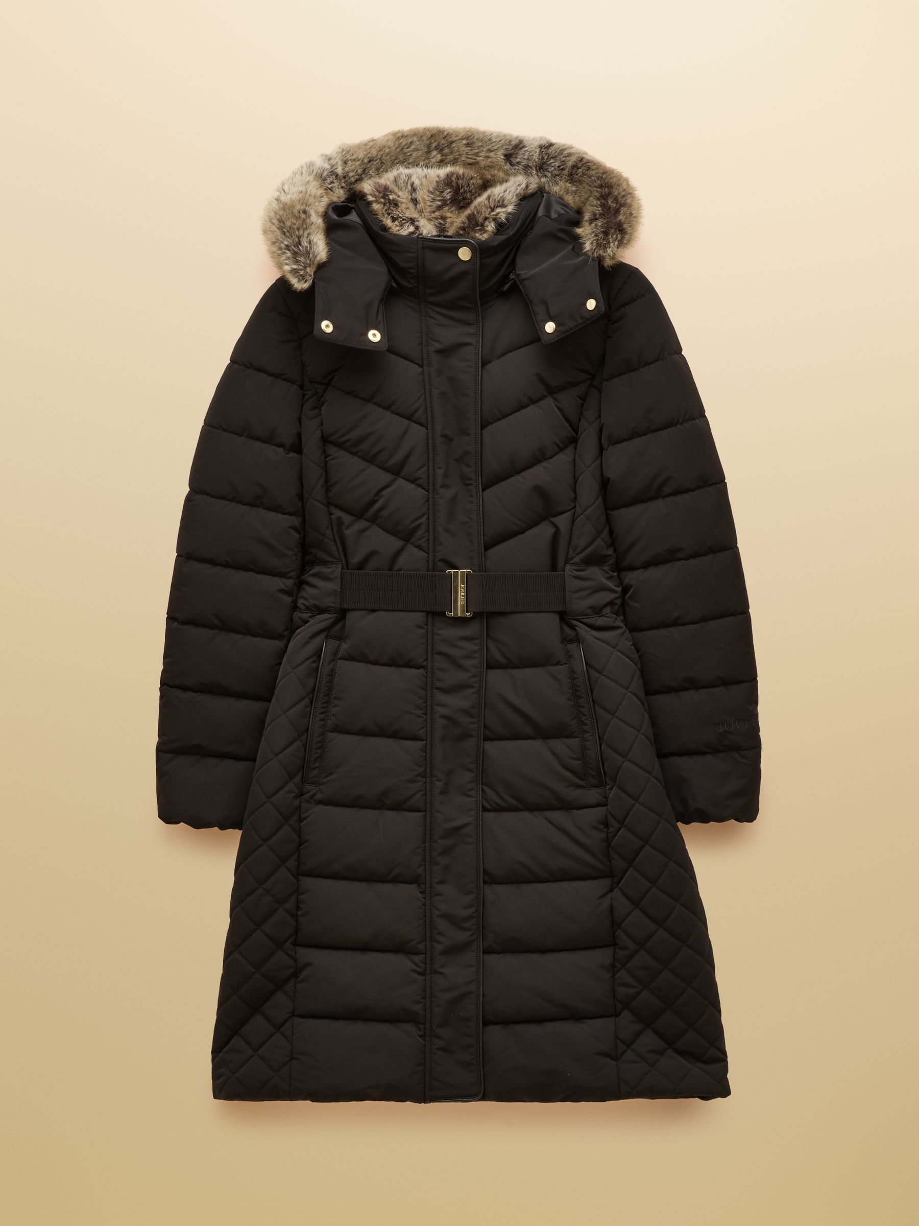 Aspen Black Showerproof Longline Padded Coat with Faux Fur Hood - Image 13 of 13