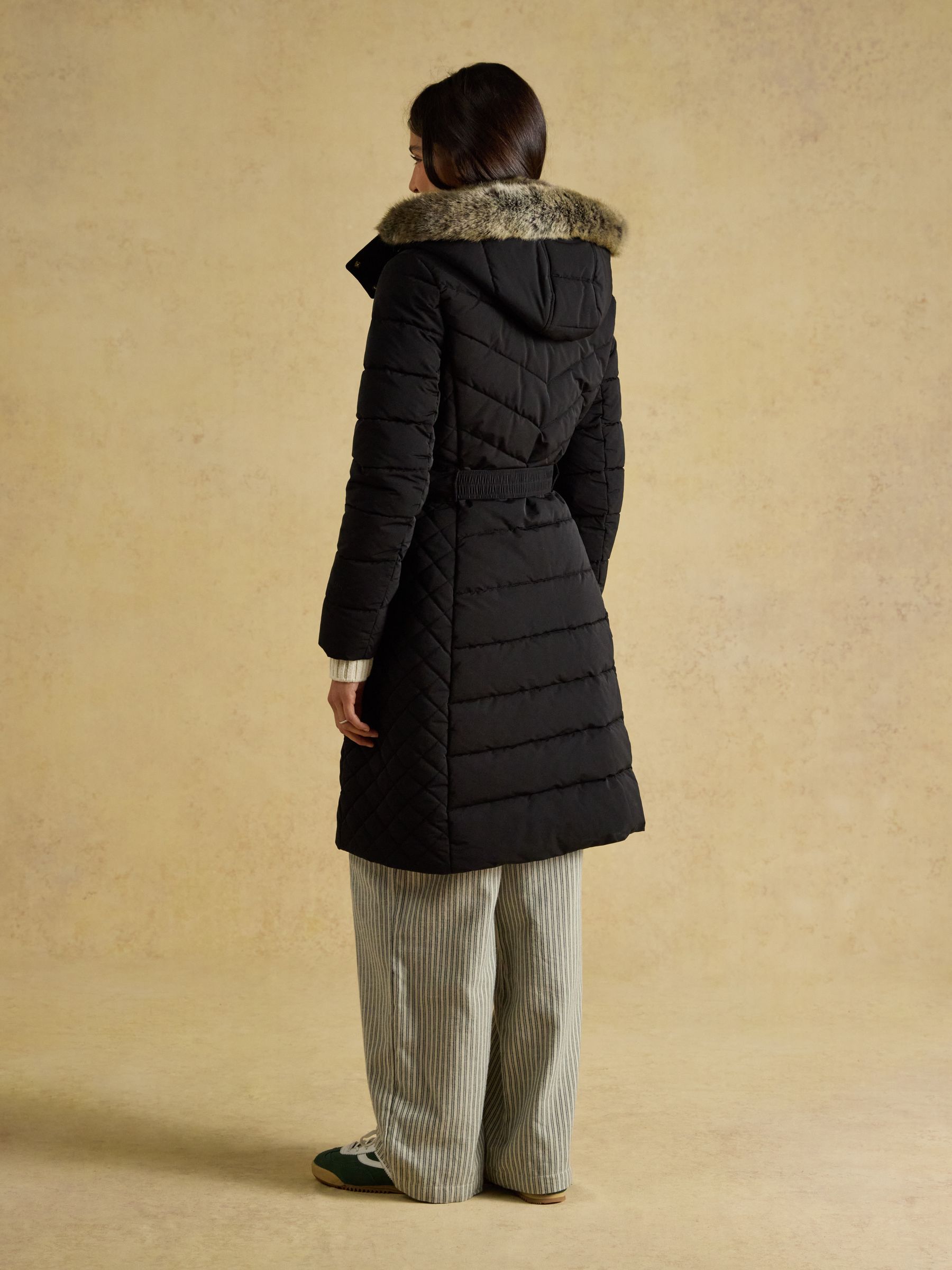Aspen Black Showerproof Longline Padded Coat with Faux Fur Hood - Image 2 of 13 Aspen Black Showerproof Longline Padded Coat with Faux Fur Hood - Image 2 of 13