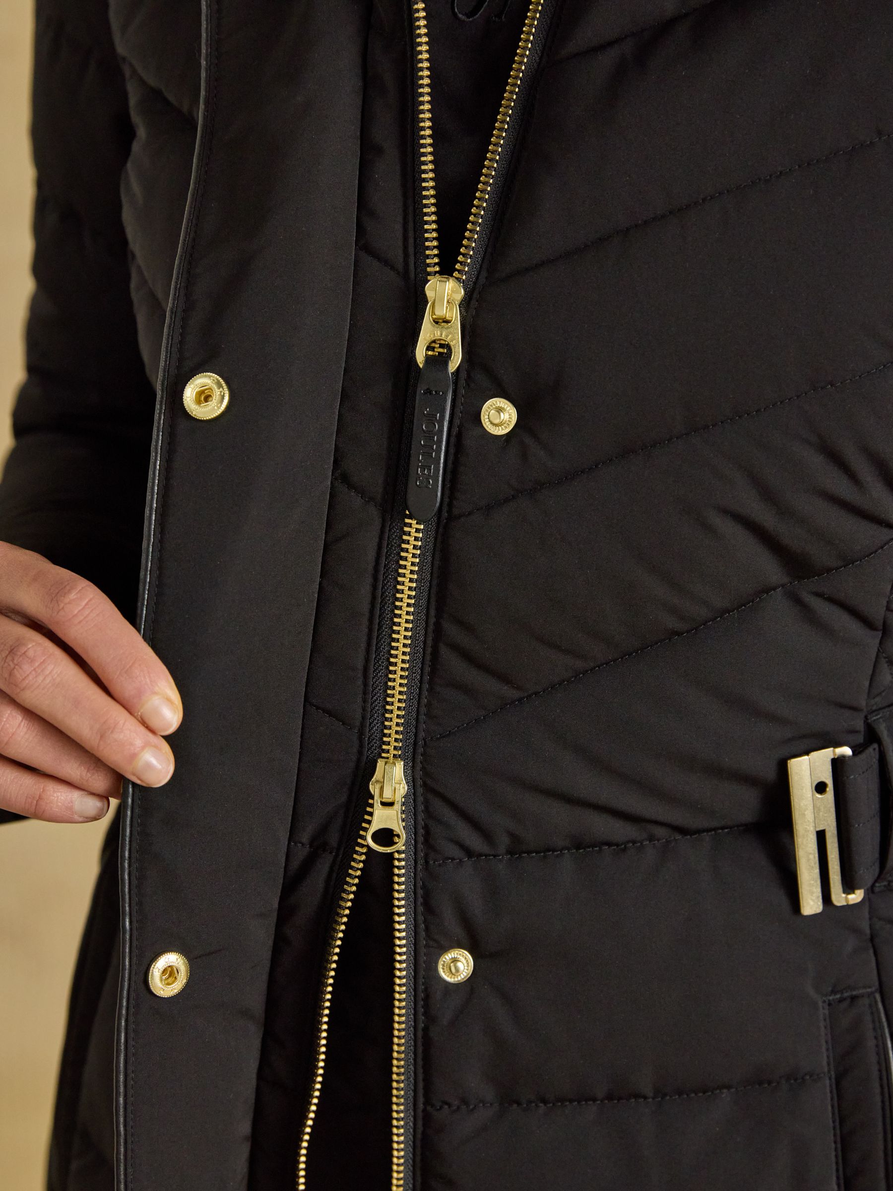 Aspen Black Showerproof Longline Padded Coat with Faux Fur Hood - Image 4 of 13