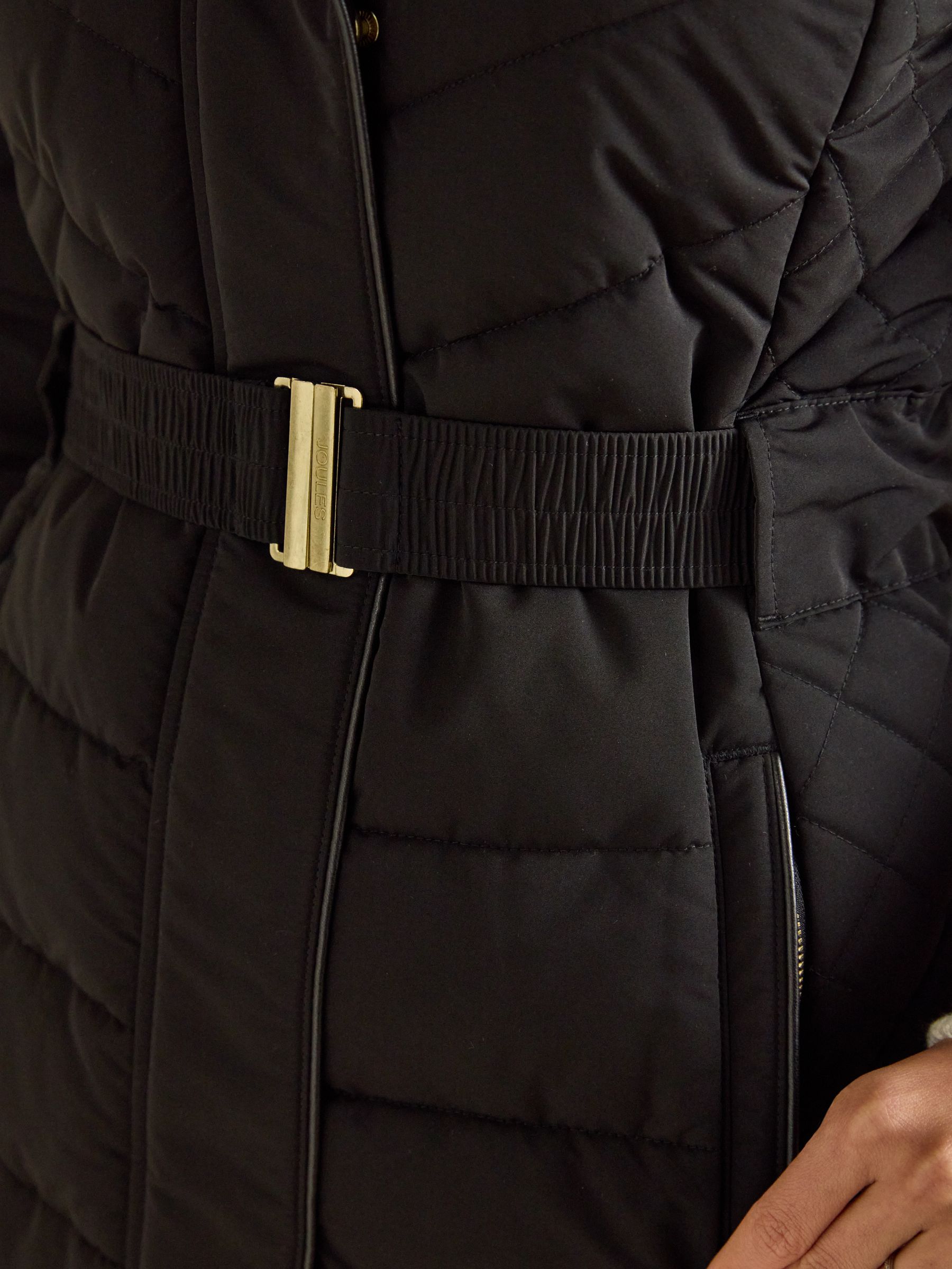 Aspen Black Showerproof Longline Padded Coat with Faux Fur Hood - Image 7 of 13