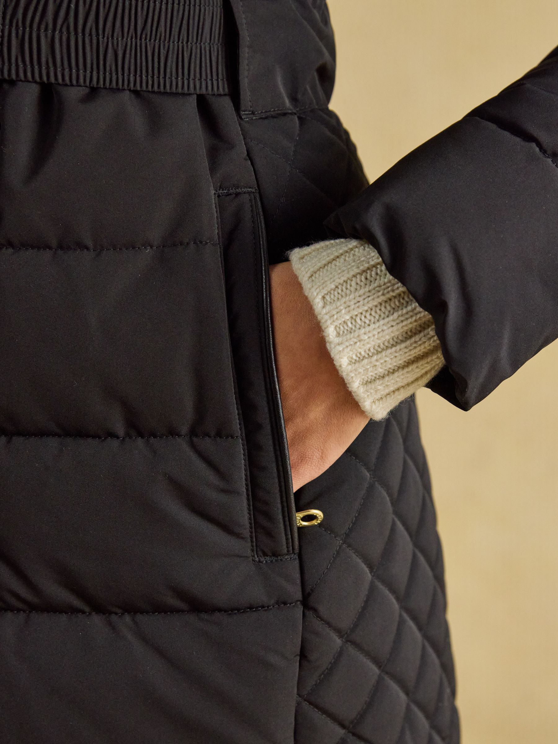 Aspen Black Showerproof Longline Padded Coat with Faux Fur Hood - Image 9 of 13