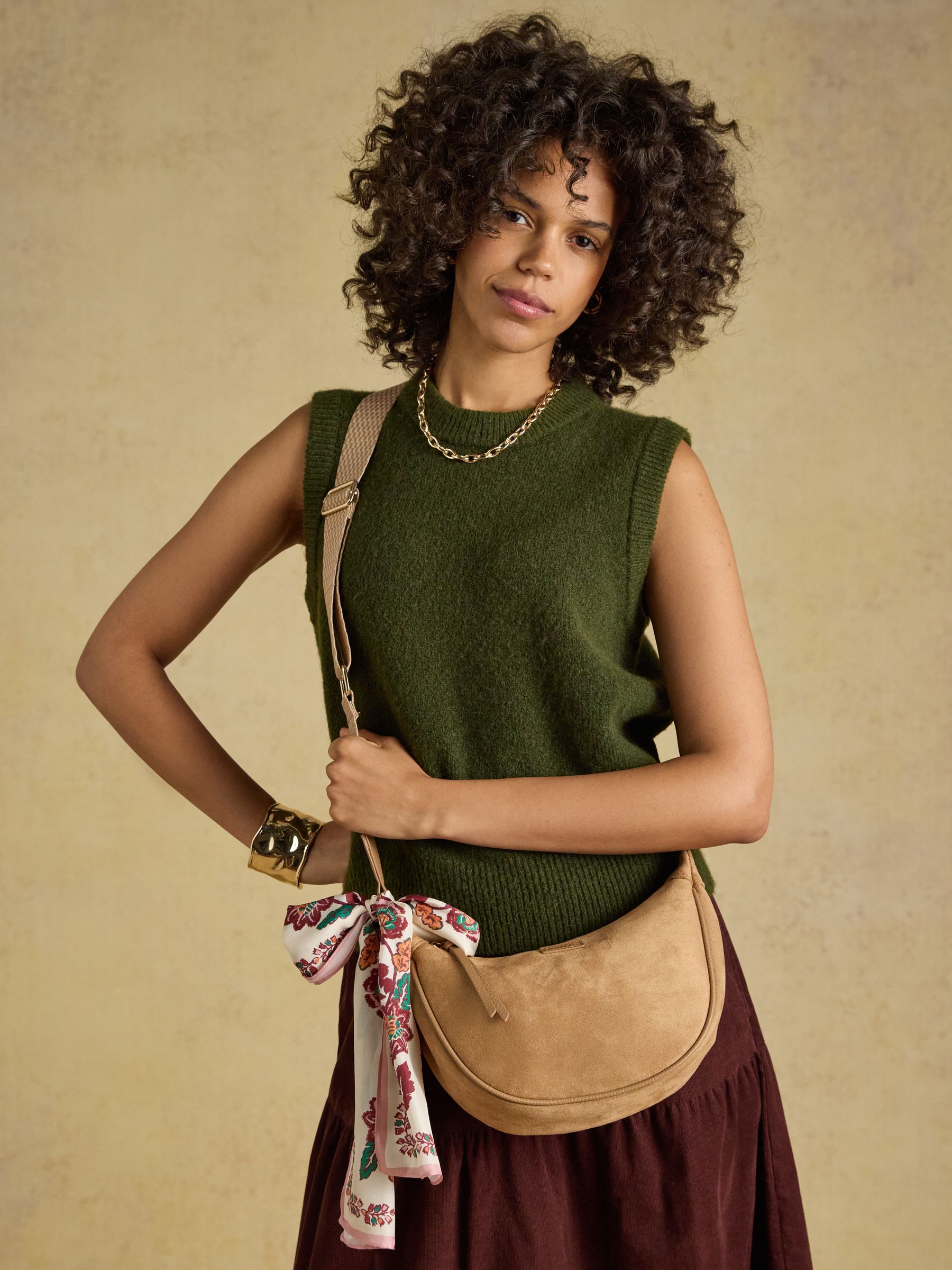 Suedette Neutral Moon Cross Body bag - Image 4 of 10