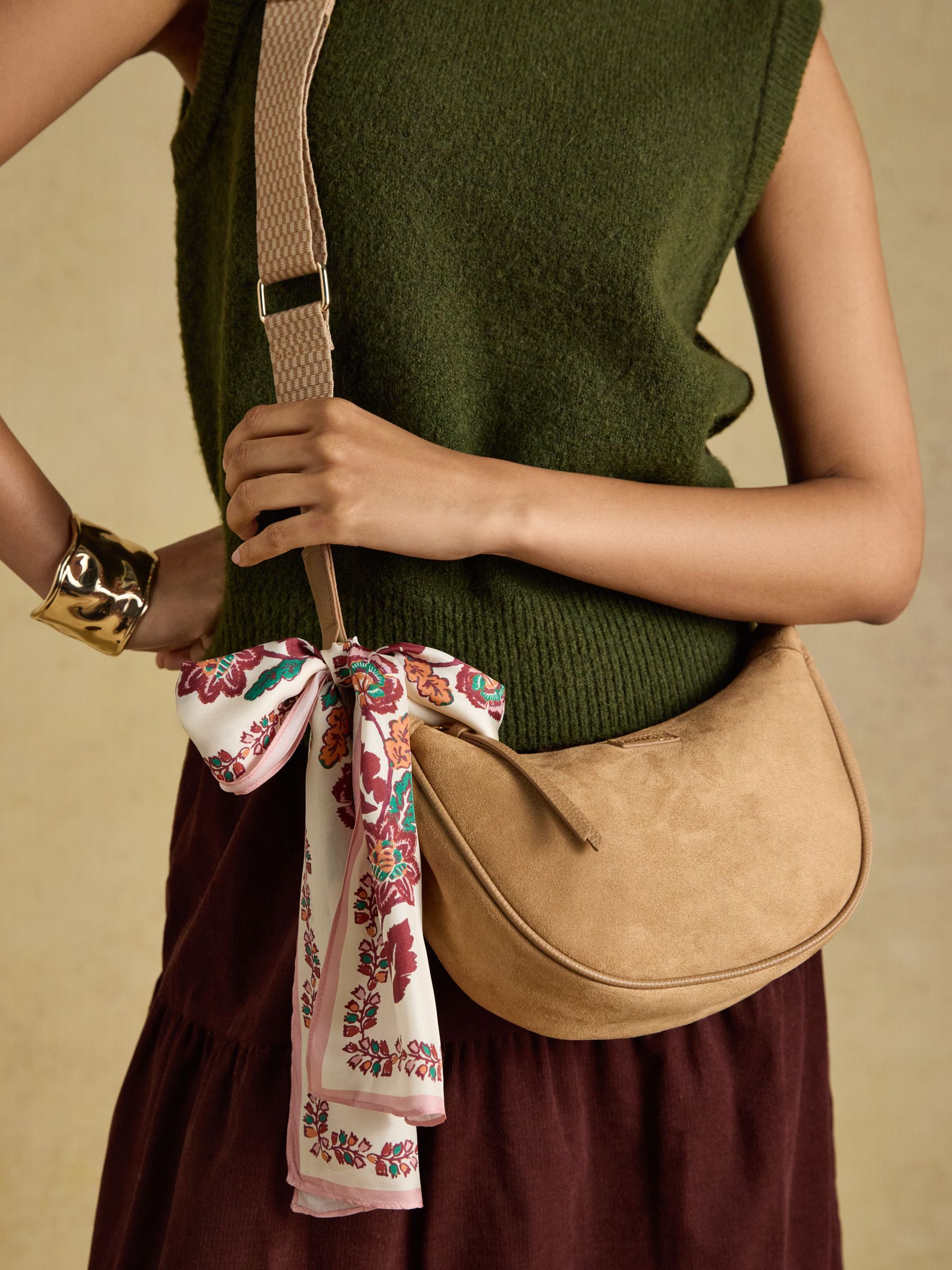 Suedette Neutral Moon Cross Body bag - Image 5 of 10