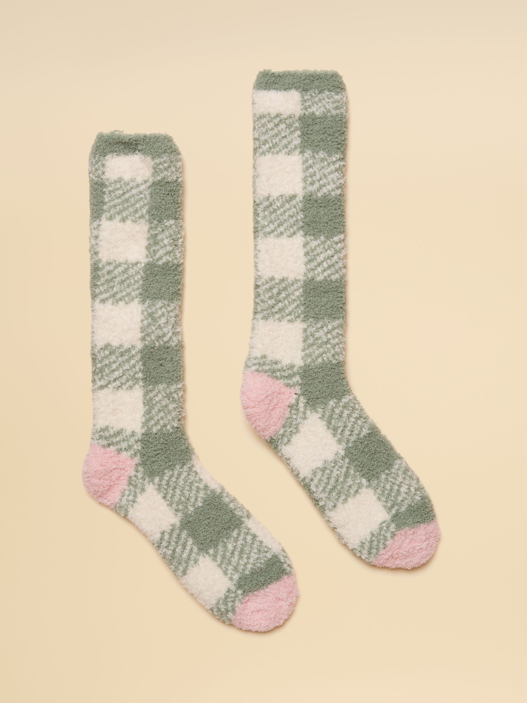 Women's Fluffy Green Check Socks (size 4-8) - Image 1 of 3 Women's Fluffy Green Check Socks (size 4-8) - Image 1 of 3