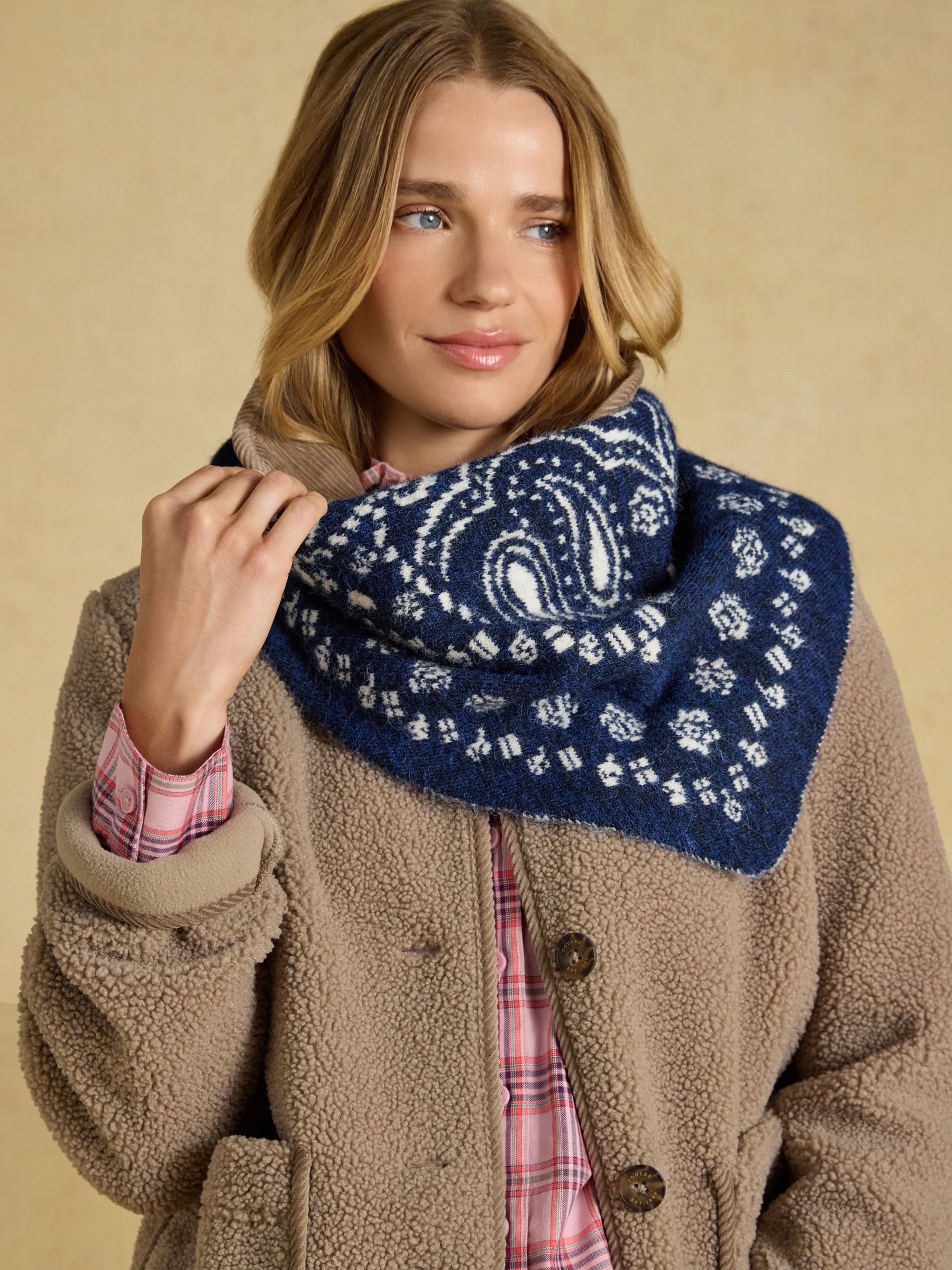 Kendra Blue & White Bandana Reversible Triangle Scarf - Image 2 of 7