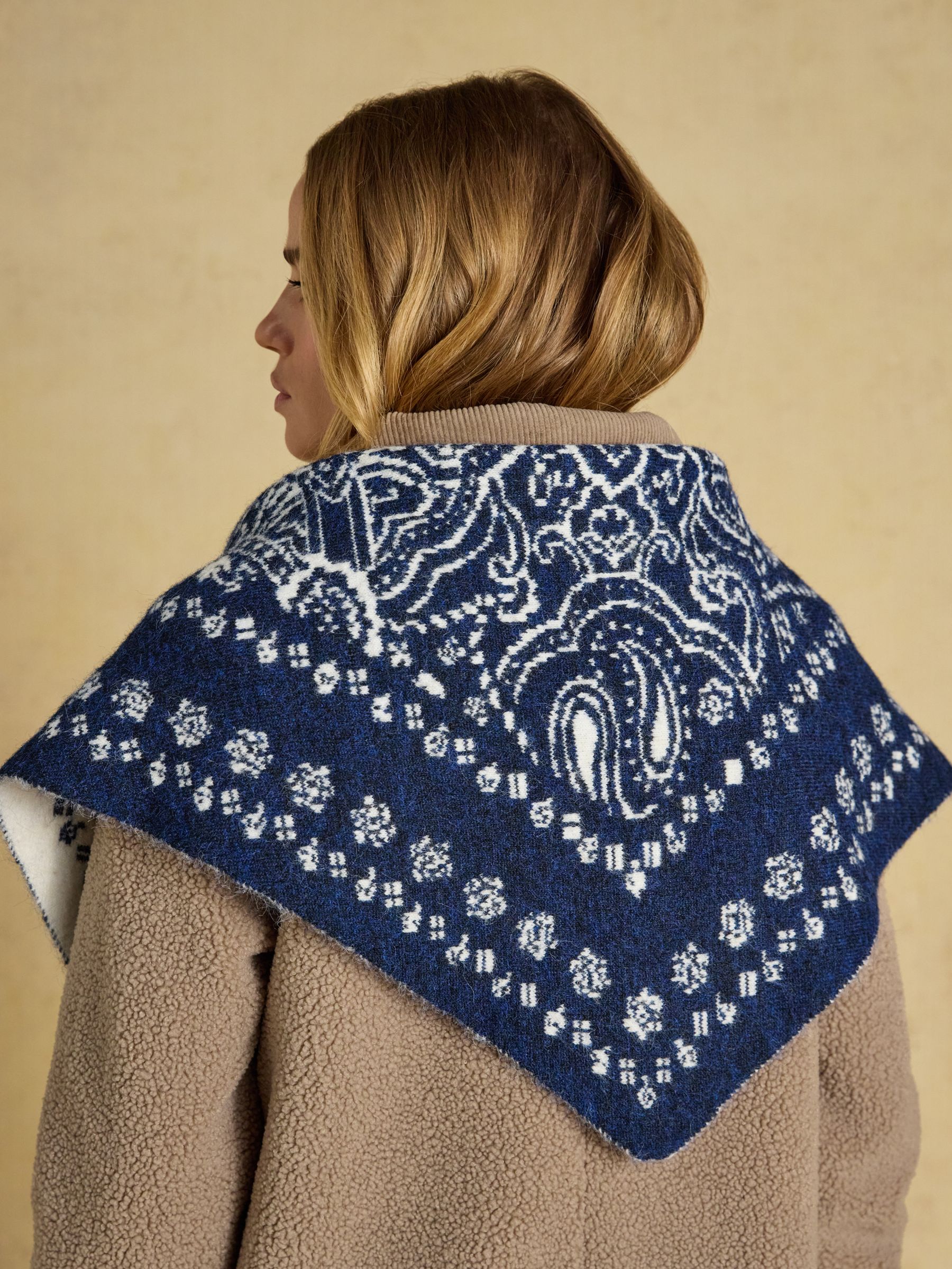 Kendra Blue & White Bandana Reversible Triangle Scarf - Image 4 of 7