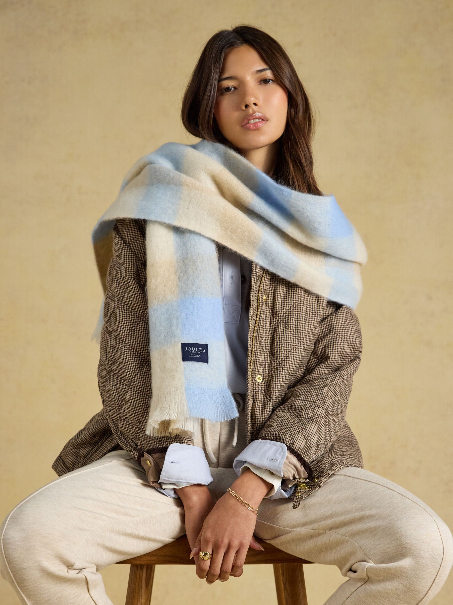 Betsy Blue & Ecru Gingham Brushed Scarf - Image 2 of 8