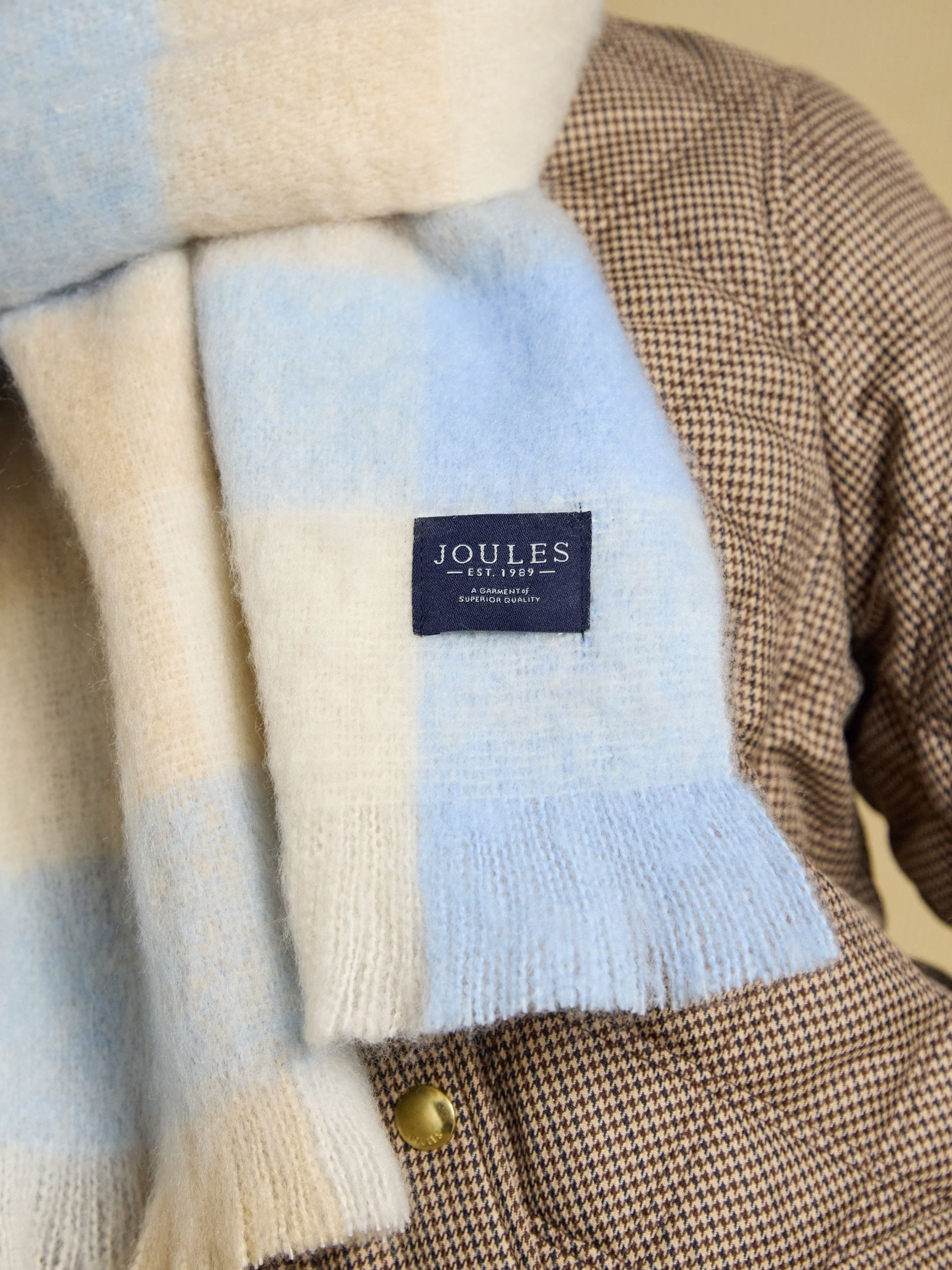 Betsy Blue & Ecru Gingham Brushed Scarf - Image 3 of 8