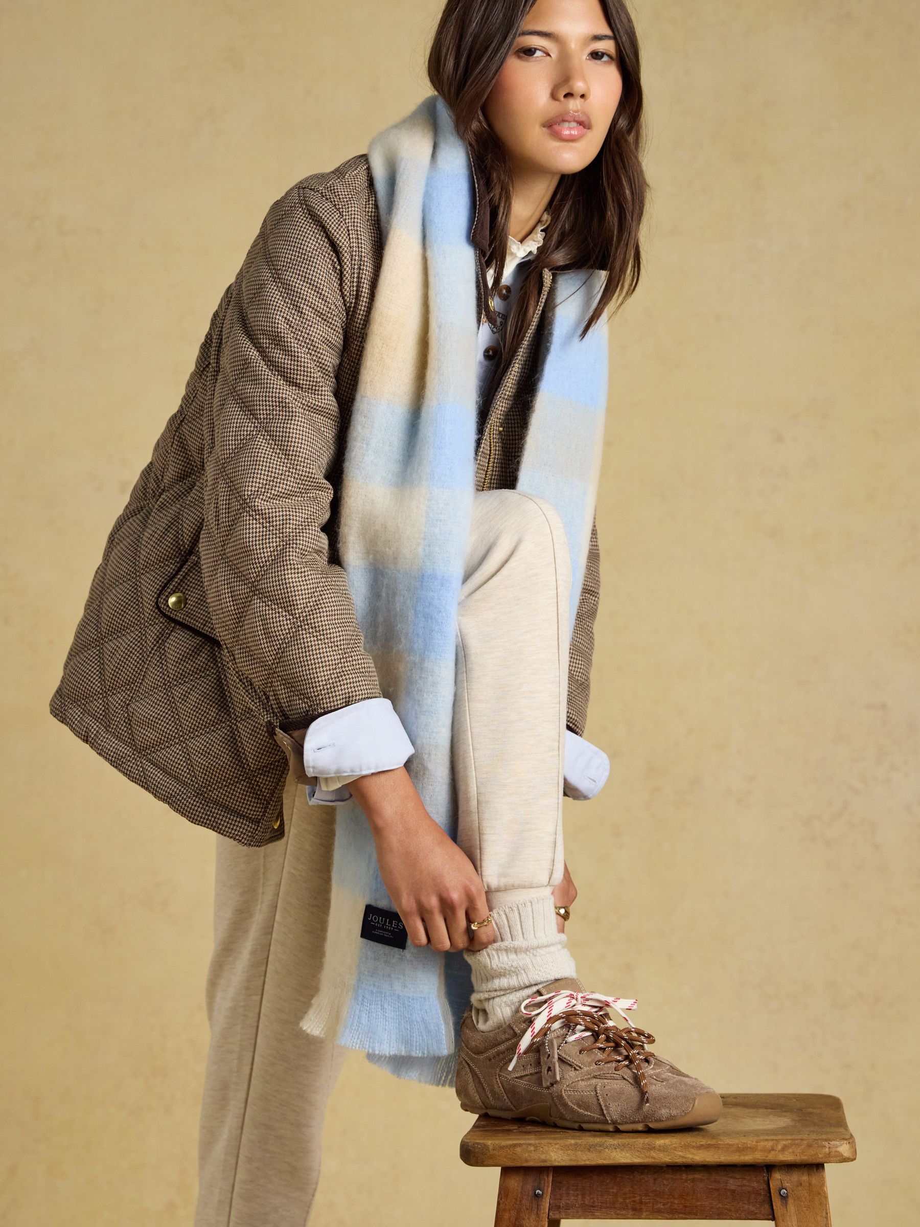 Betsy Blue & Ecru Gingham Brushed Scarf - Image 5 of 8