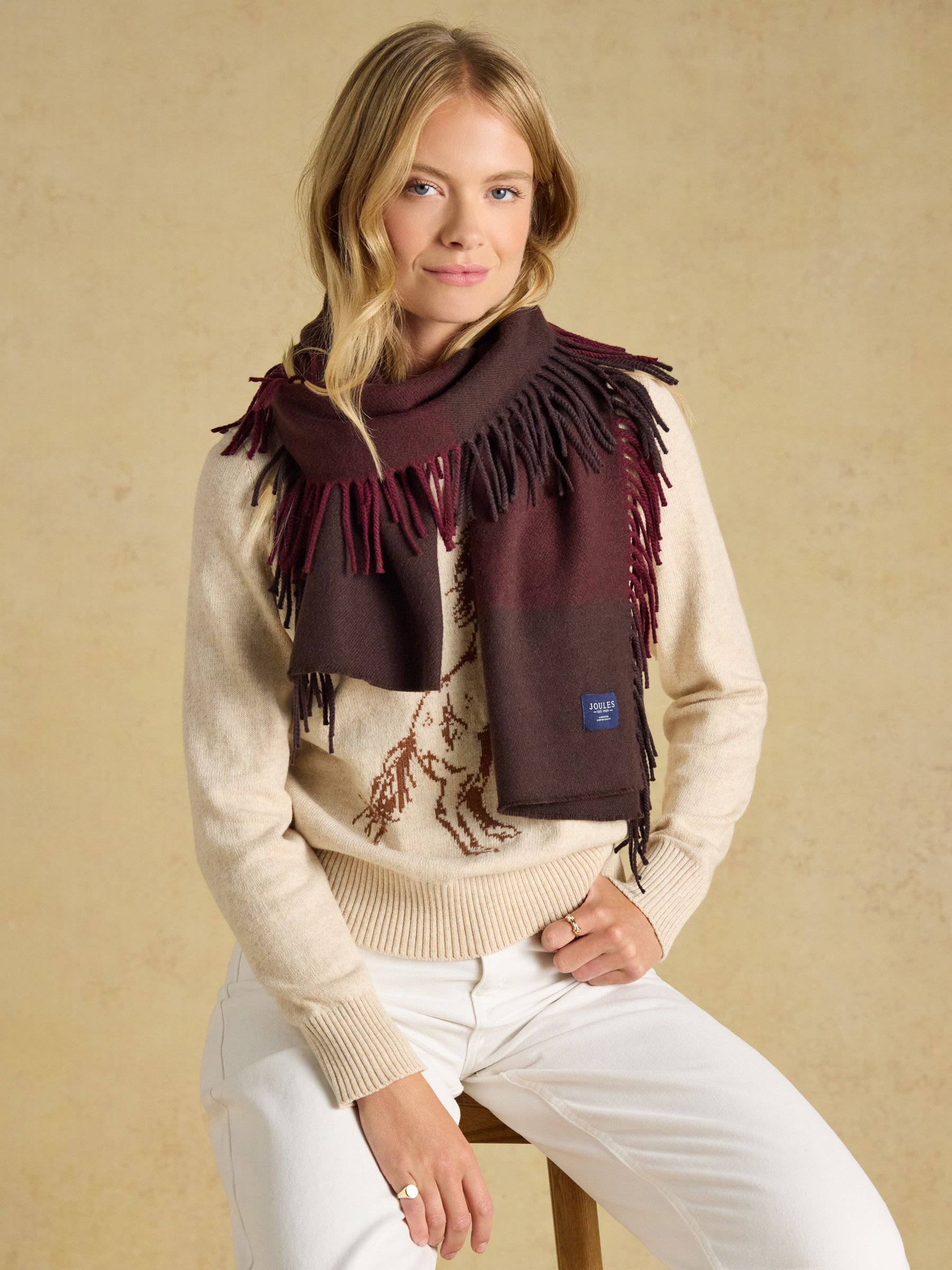 Fringe Langtree Chocolate & Cherry Check Scarf - Image 1 of 6