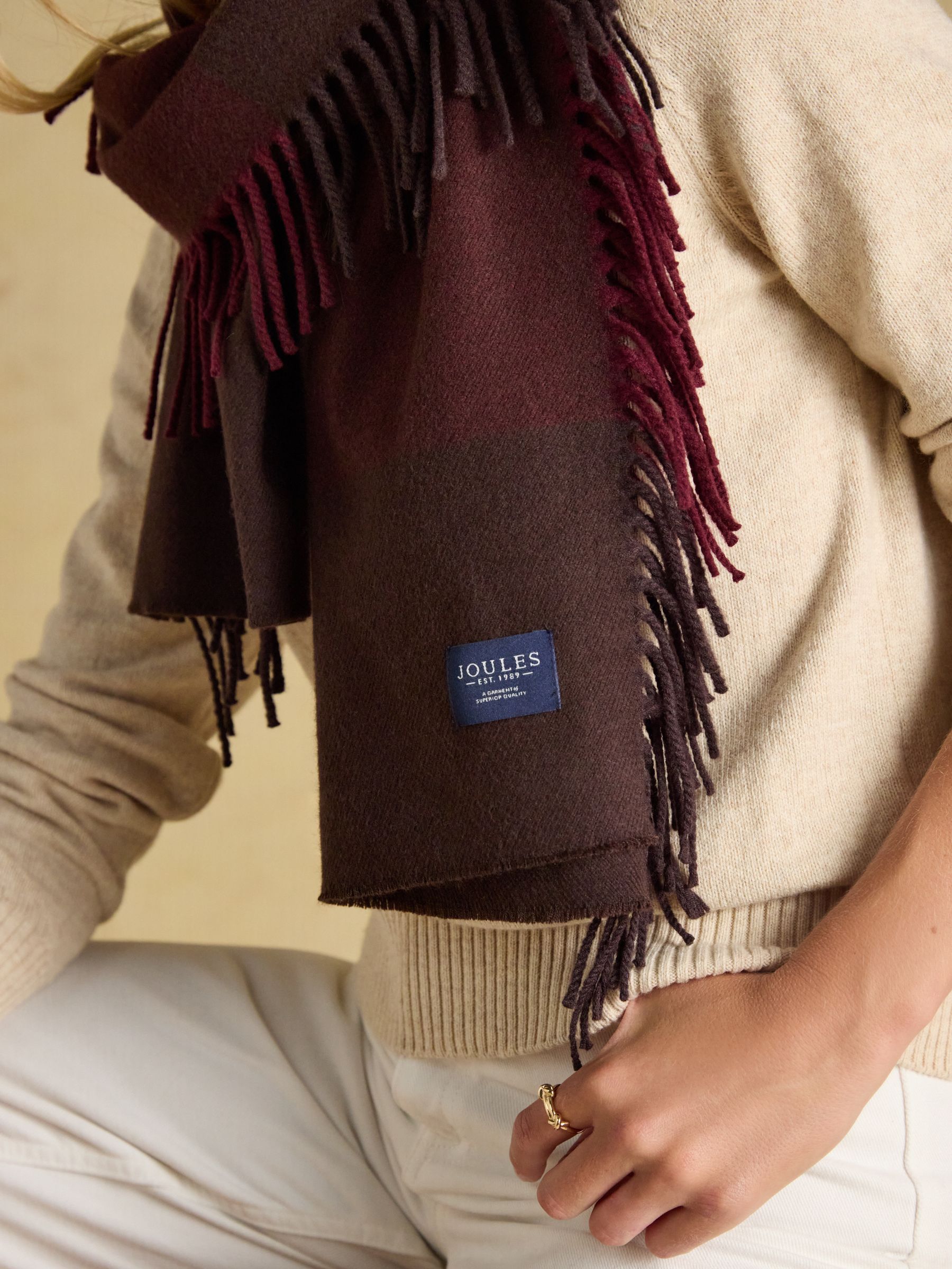 Fringe Langtree Chocolate & Cherry Check Scarf - Image 2 of 6