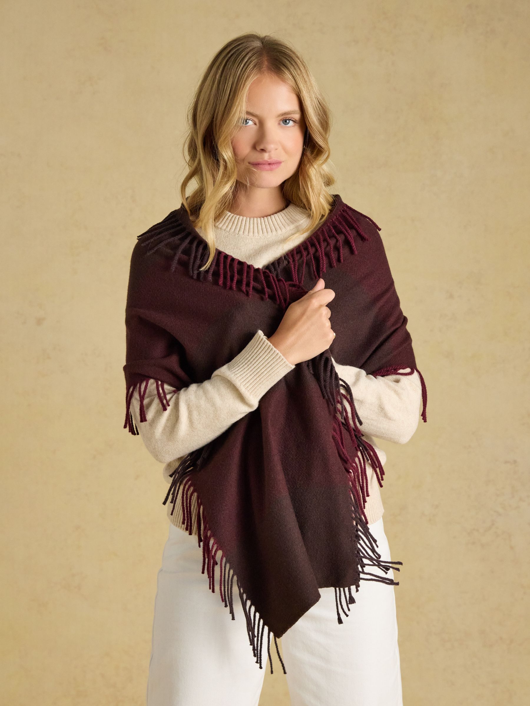 Fringe Langtree Chocolate & Cherry Check Scarf - Image 3 of 6