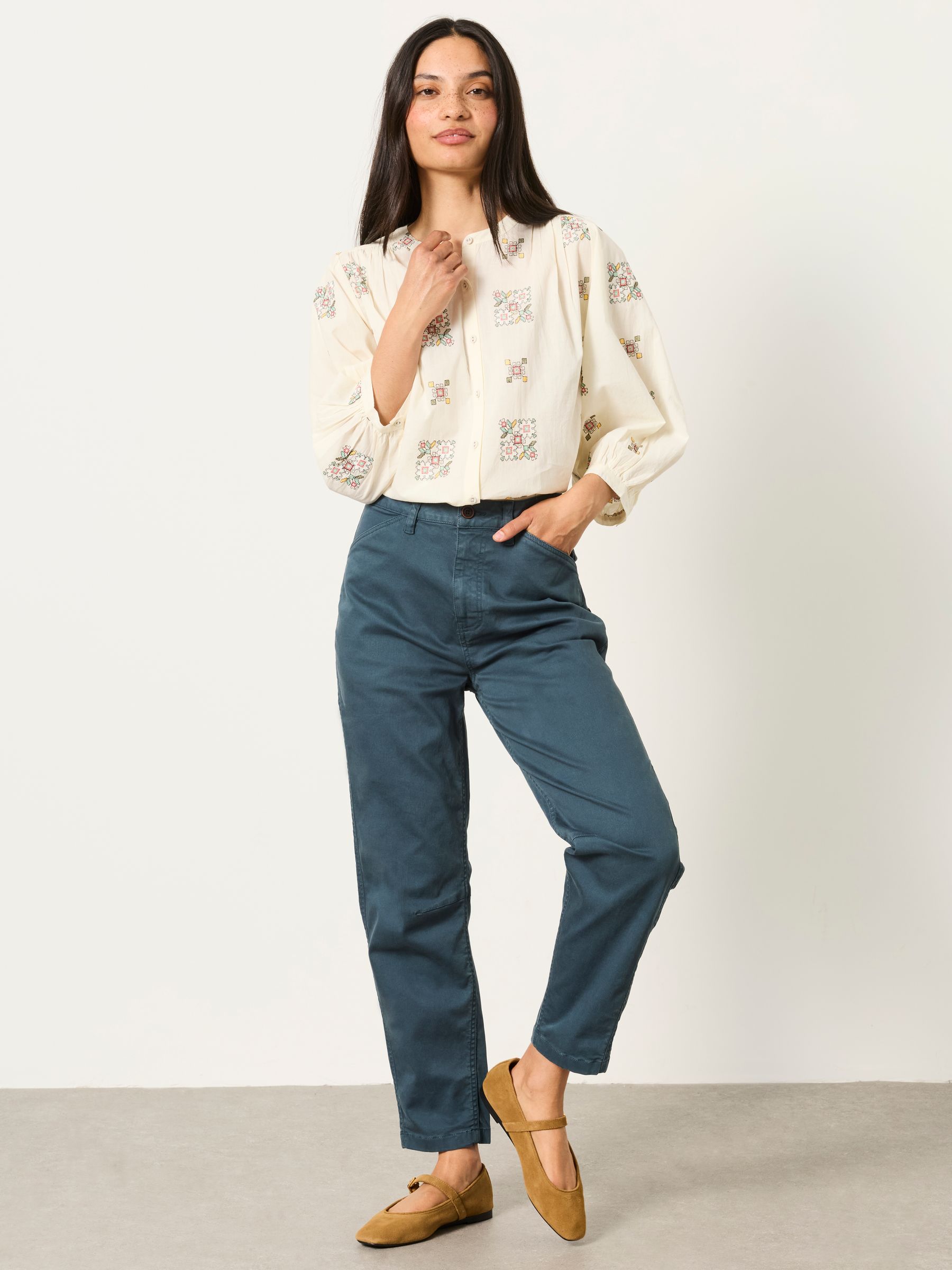 Bella Teal Blue Chino Tapered Trousers - Image 3 of 6