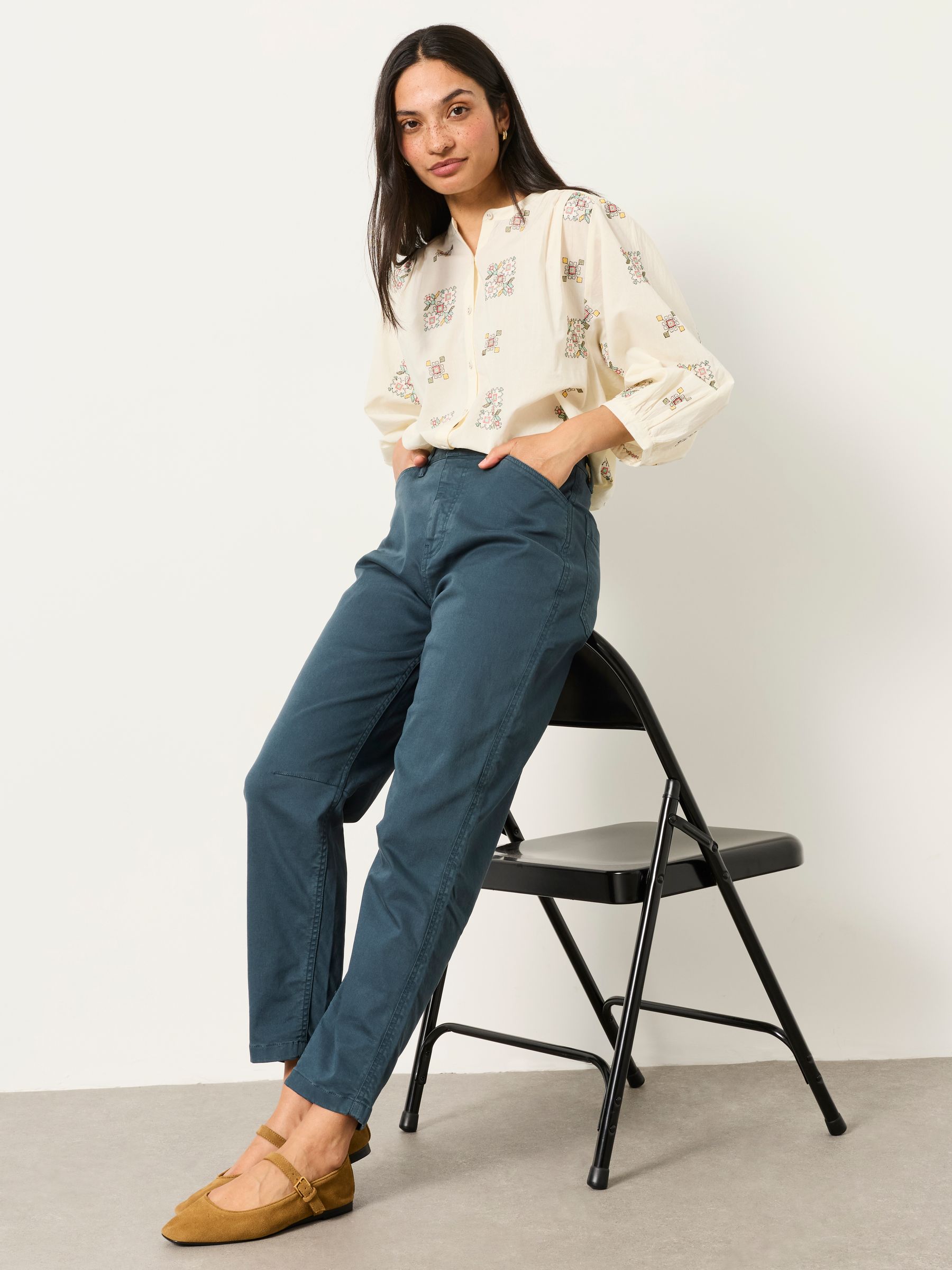Bella Teal Blue Chino Tapered Trousers - Image 4 of 6