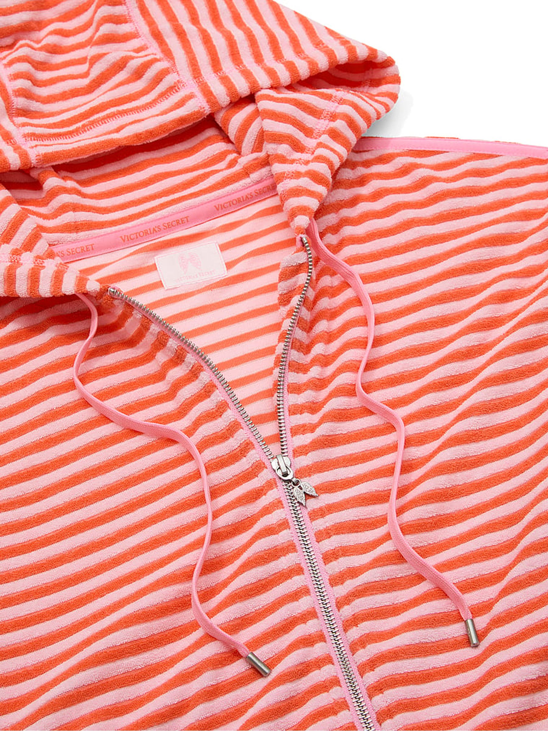 Pink Coral Stripe Terry Full Zip Hoodie - Image 3 of 3