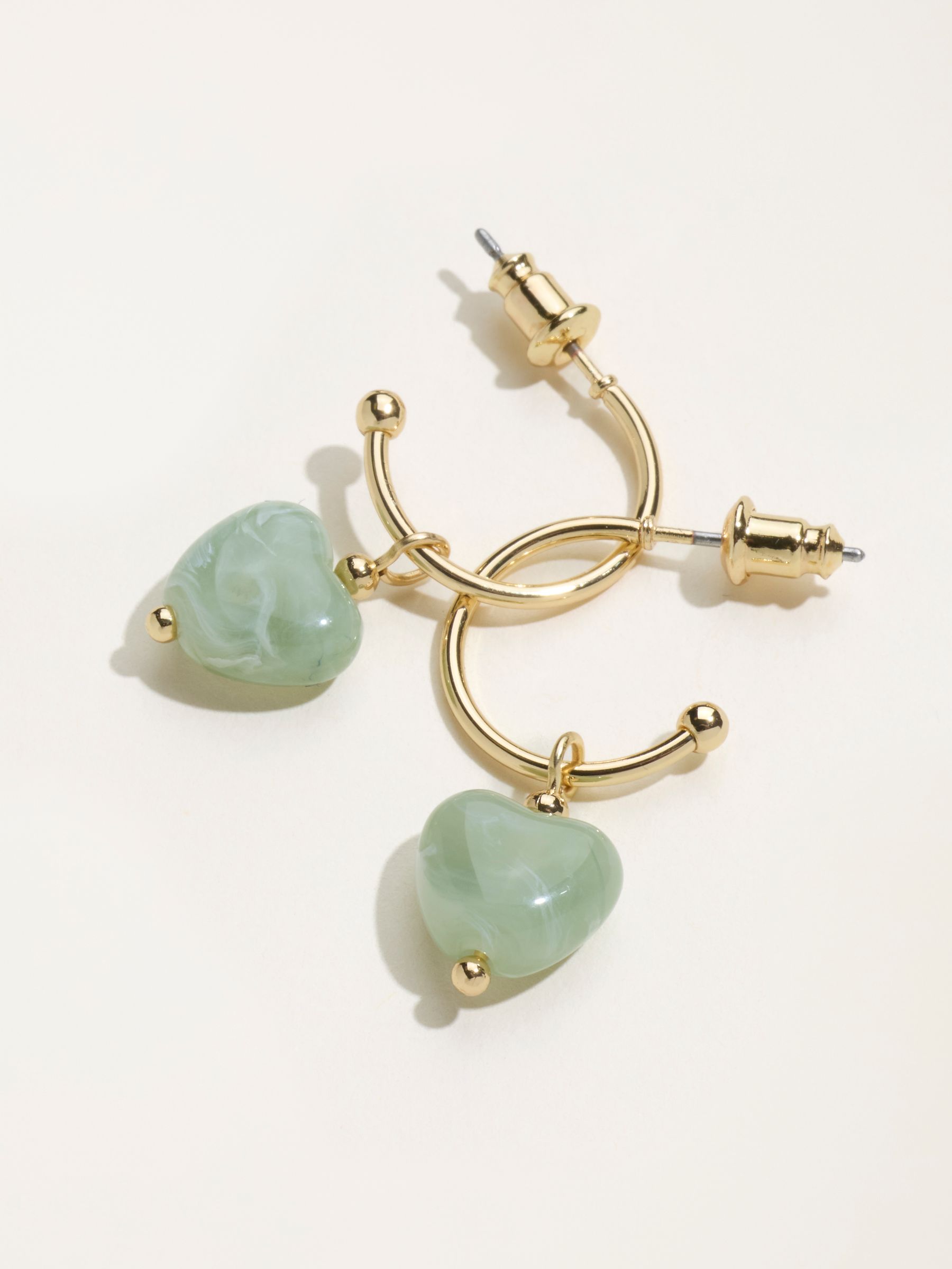 Heart Drop Earrings in Green - Image 2 of 2