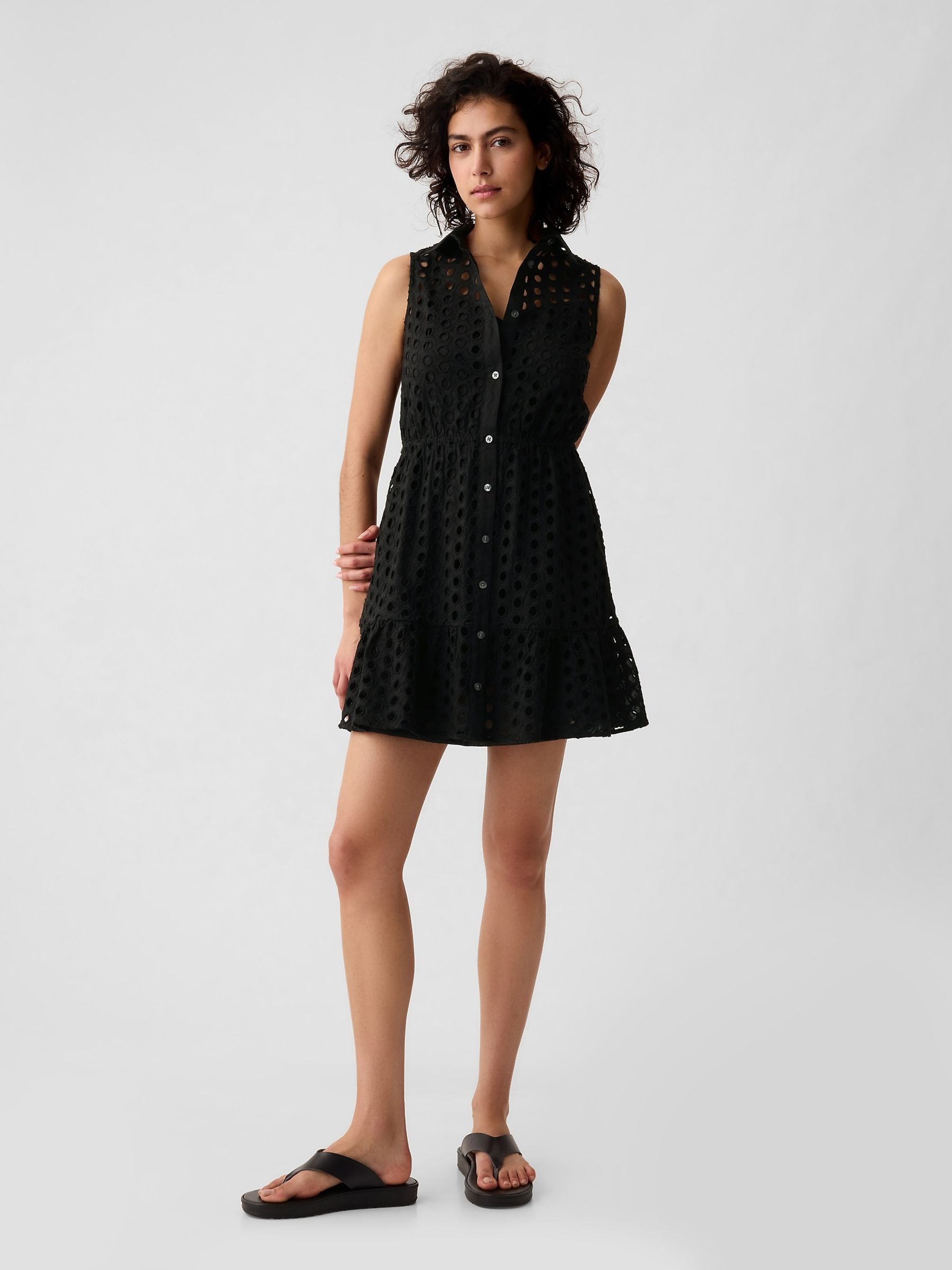 Black Eyelet Tiered Mini Dress - Image 3 of 4