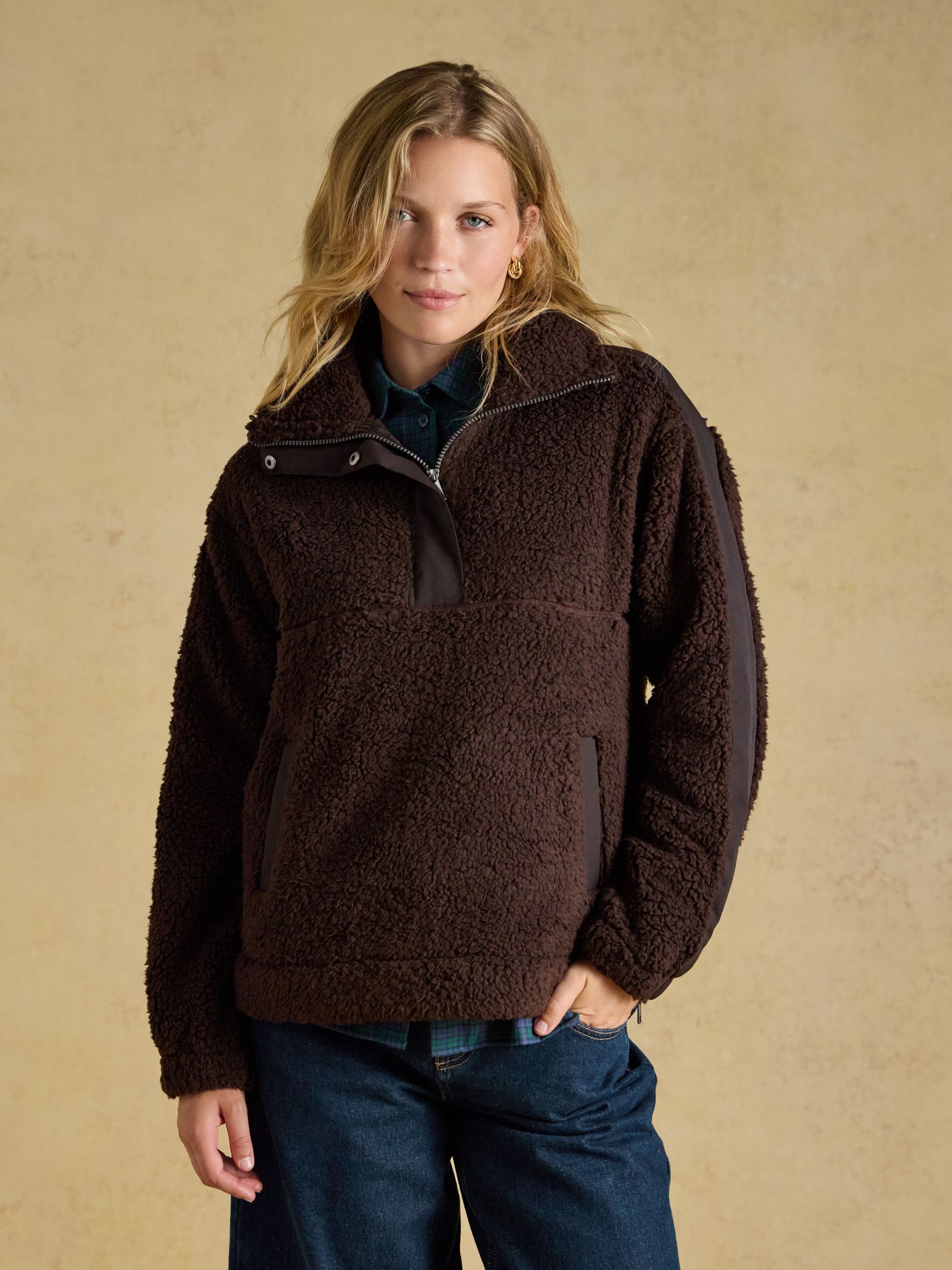 Tilly Chocolate Brown Quarter Zip Fleece - Image 1 of 8