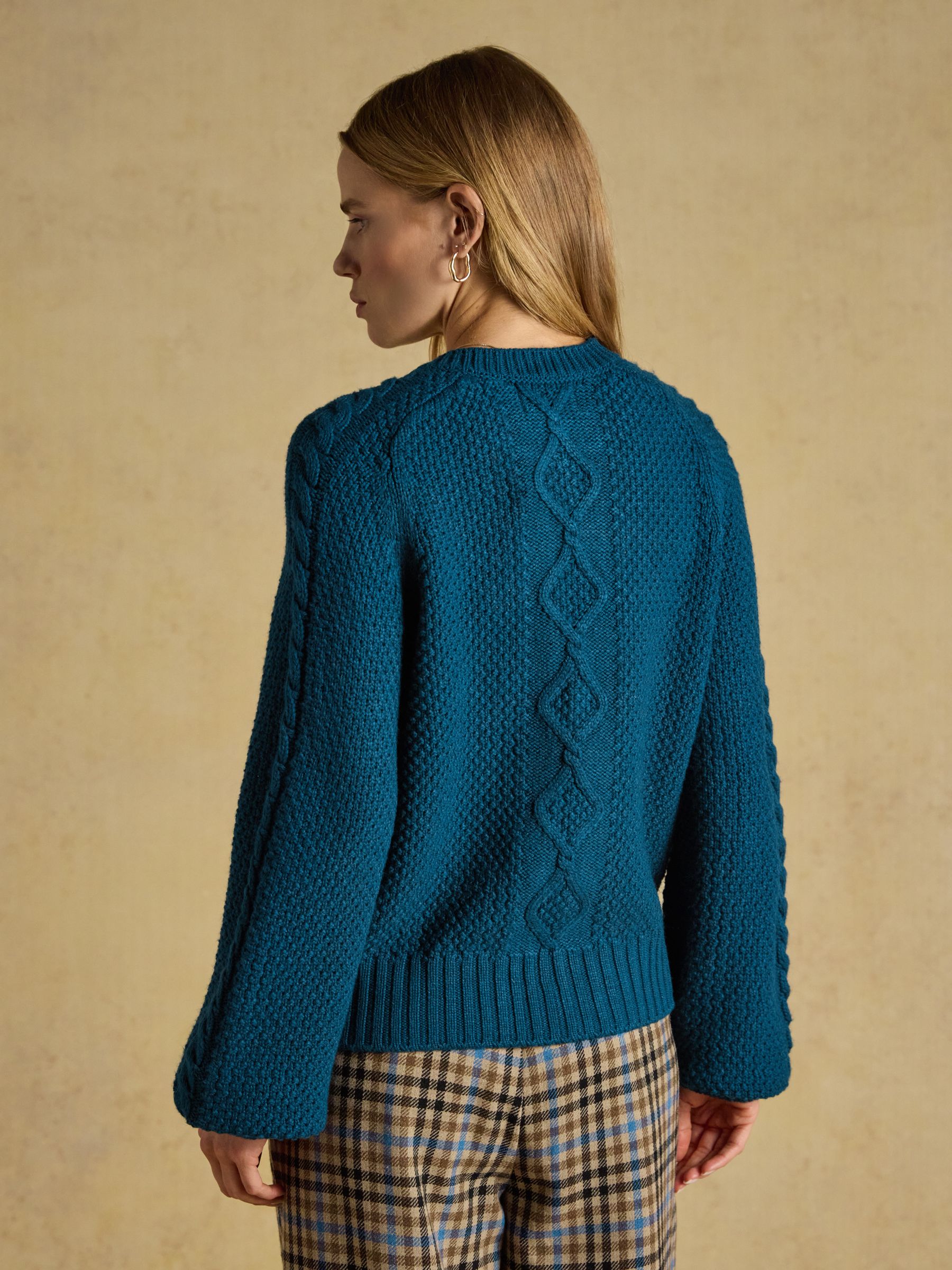 Rafferty Petrol Cable Knit Crew Neck Cardigan - Image 2 of 9