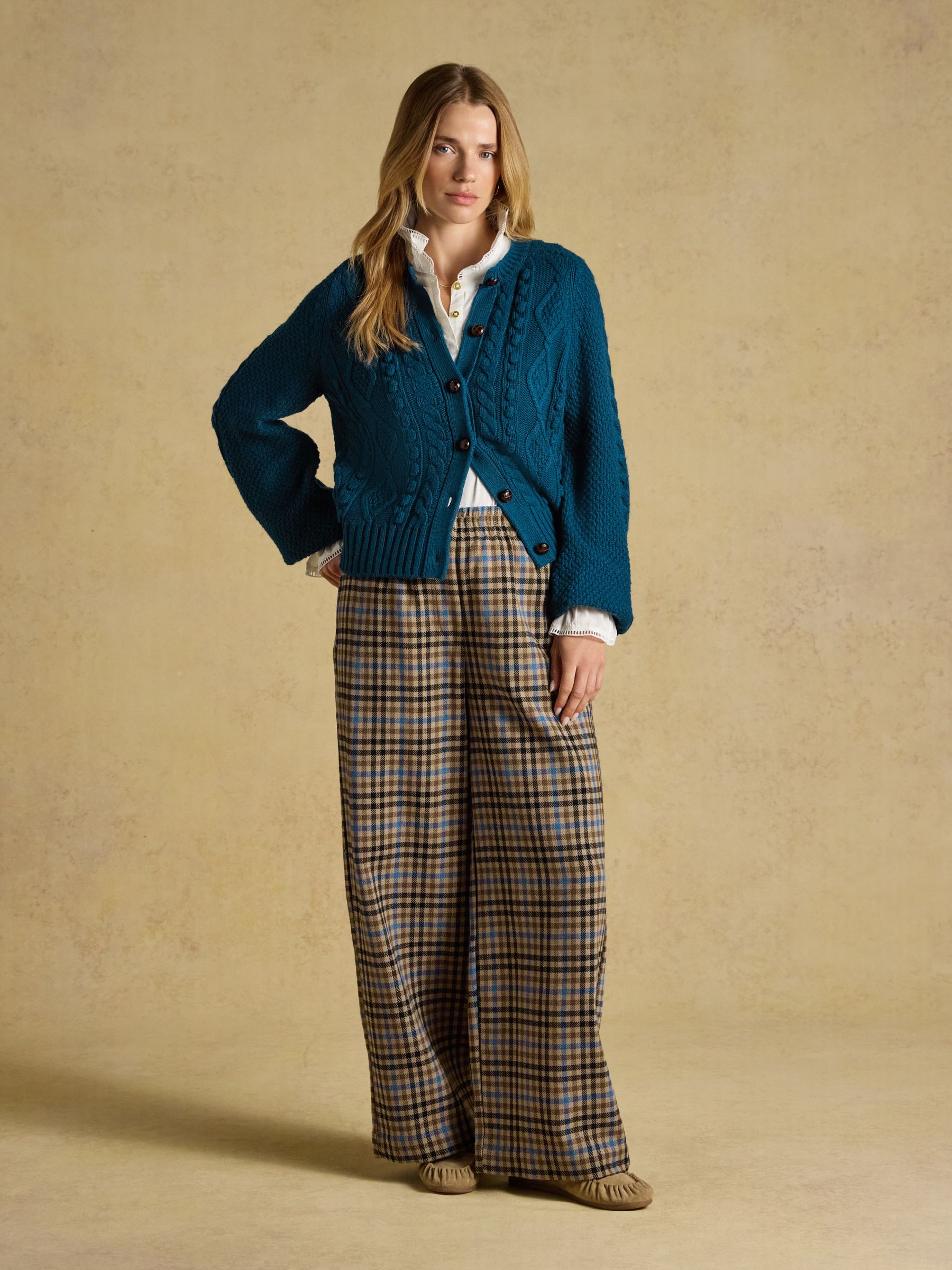 Rafferty Petrol Cable Knit Crew Neck Cardigan - Image 3 of 9