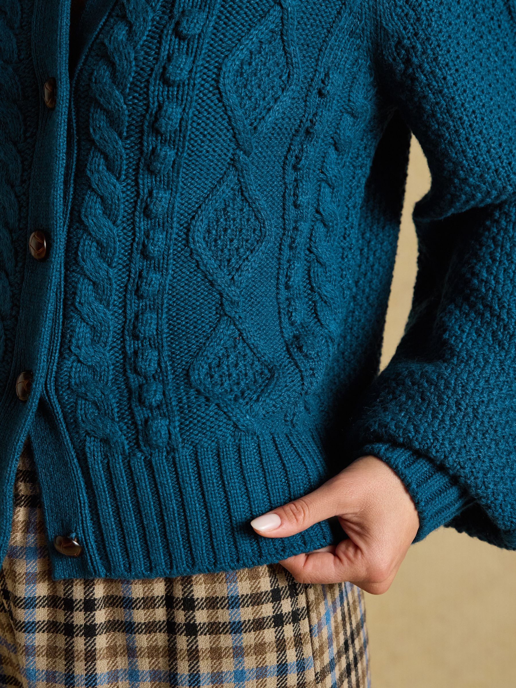 Rafferty Petrol Cable Knit Crew Neck Cardigan - Image 4 of 9