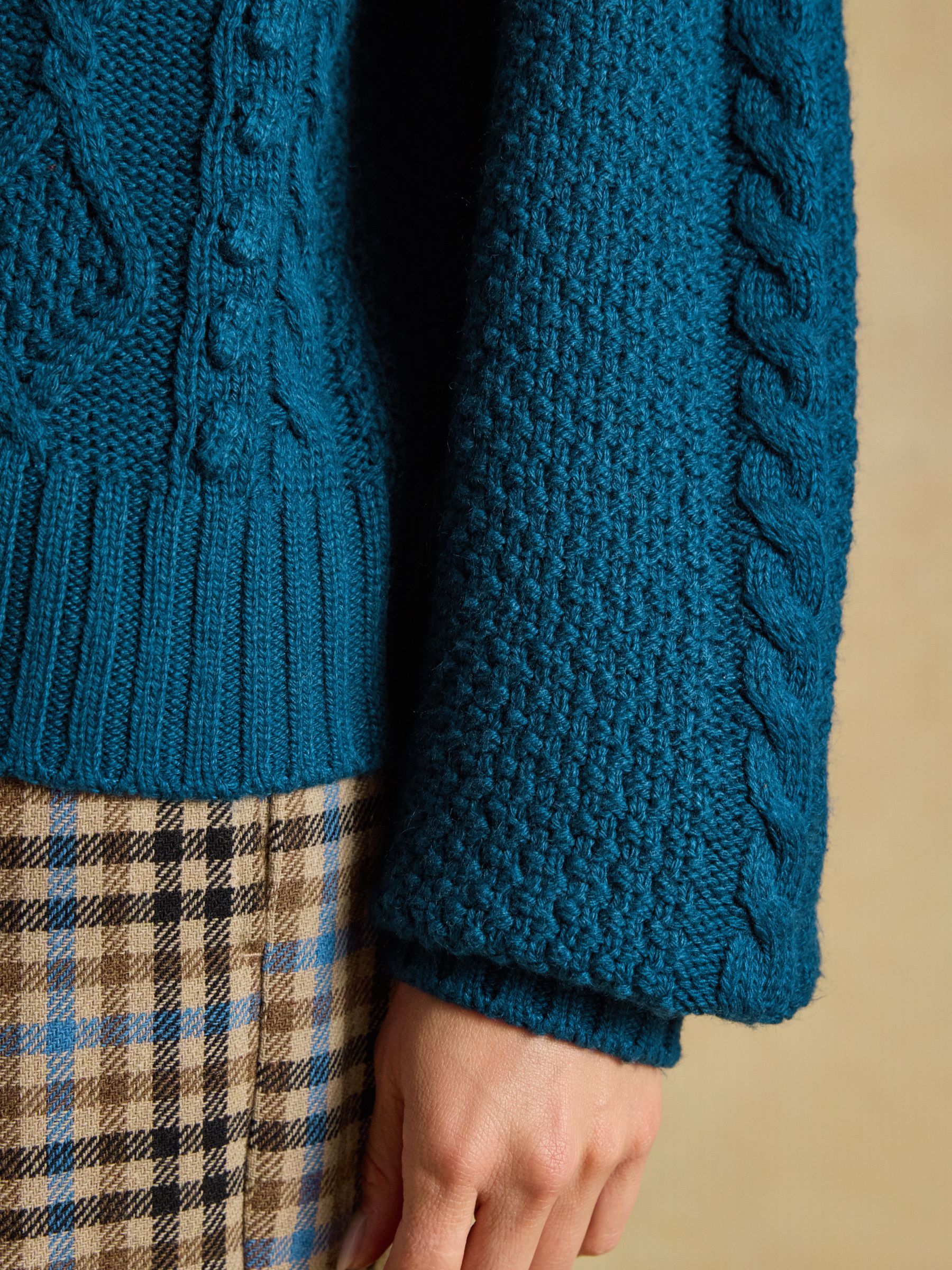 Rafferty Petrol Cable Knit Crew Neck Cardigan - Image 6 of 9