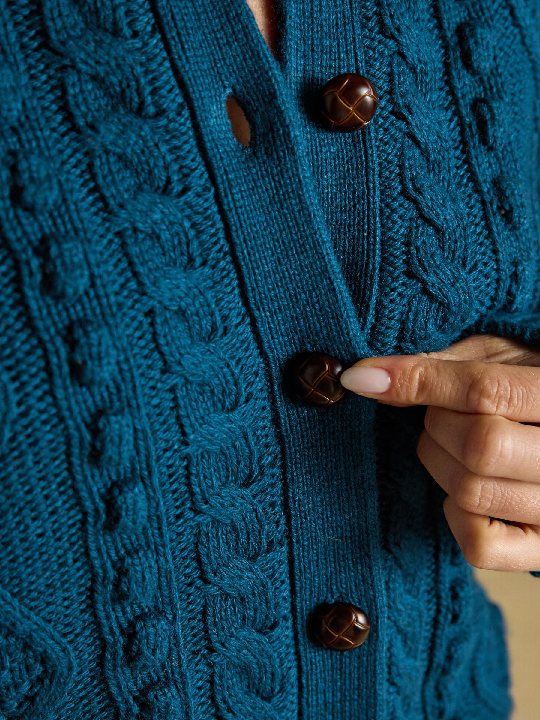 Rafferty Petrol Cable Knit Crew Neck Cardigan - Image 8 of 9