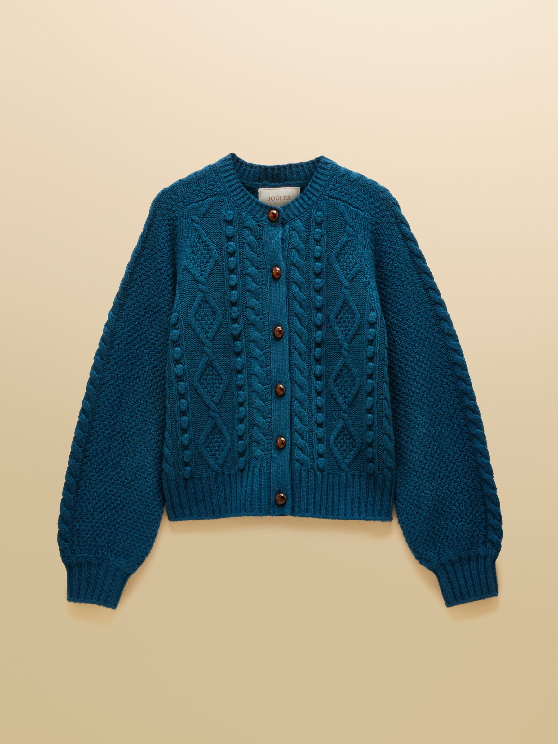Rafferty Petrol Cable Knit Crew Neck Cardigan - Image 9 of 9