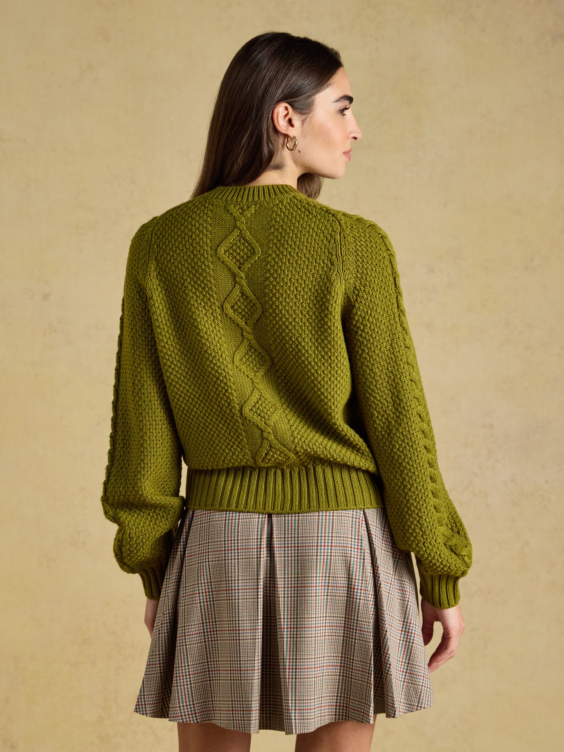 Rafferty Olive Green Cable Knit Crew Neck Cardigan - Image 2 of 8