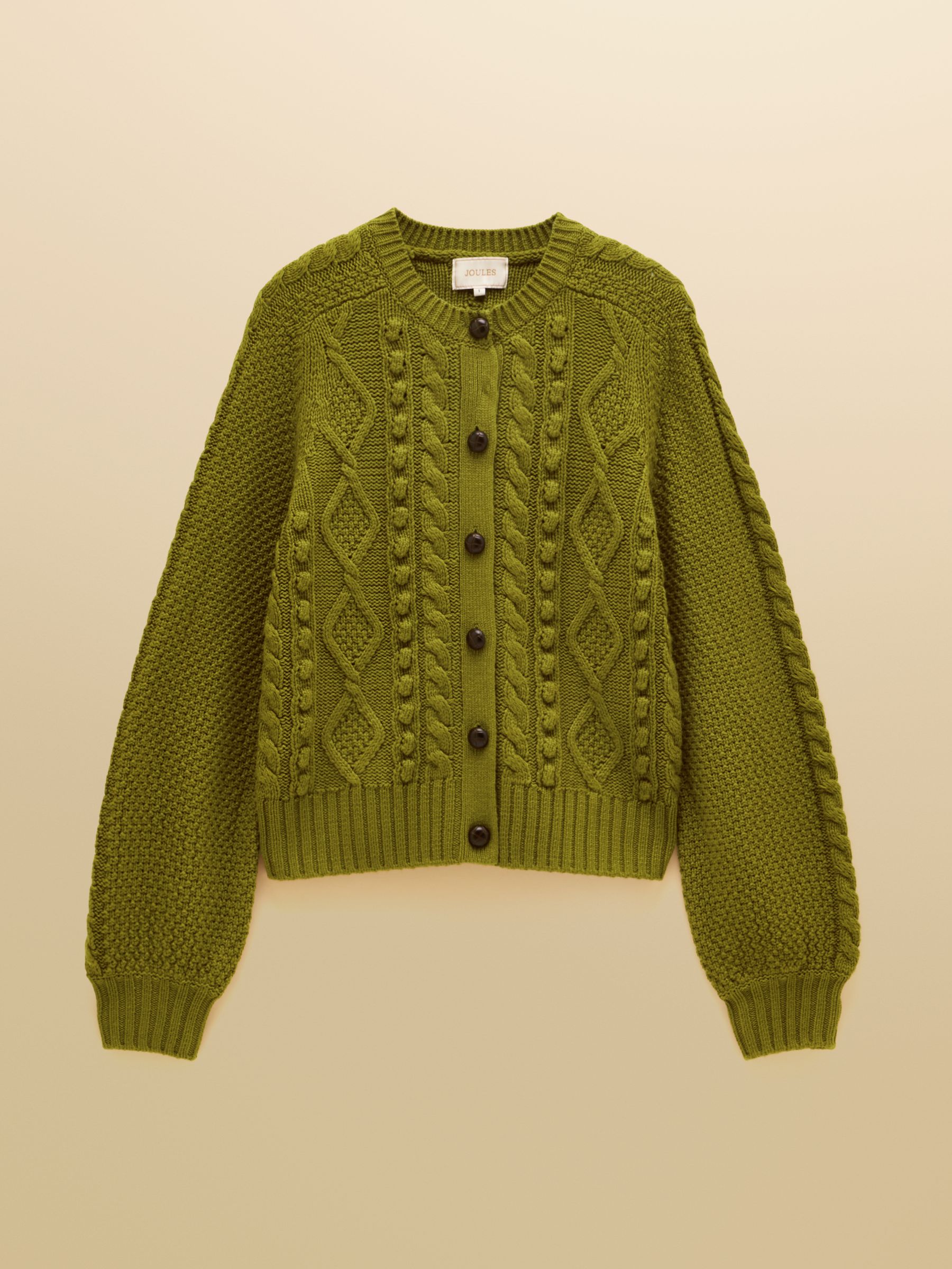 Rafferty Olive Green Cable Knit Crew Neck Cardigan - Image 8 of 8
