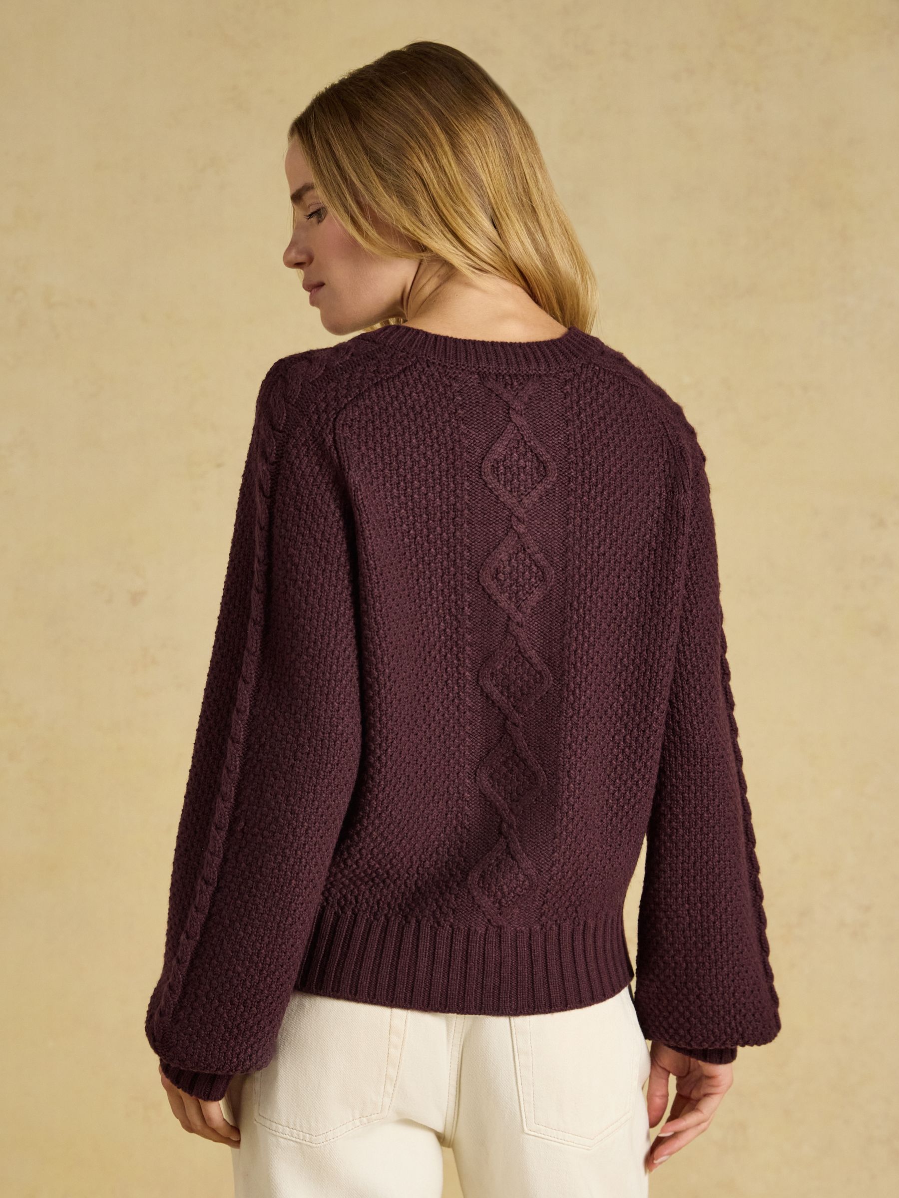 Rafferty Wine Cable Knit Crew Neck Cardigan - Image 2 of 9