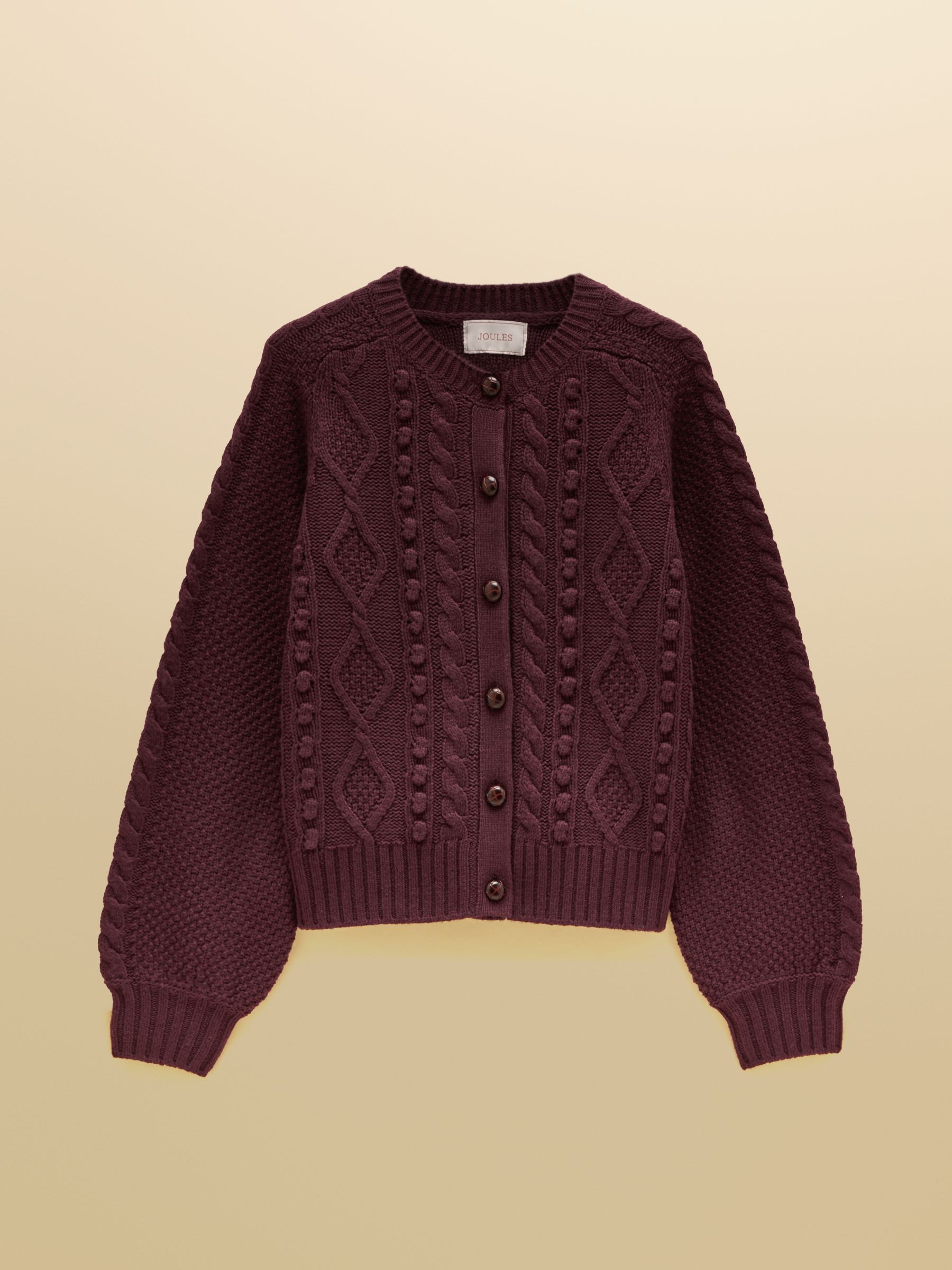 Rafferty Wine Cable Knit Crew Neck Cardigan - Image 9 of 9