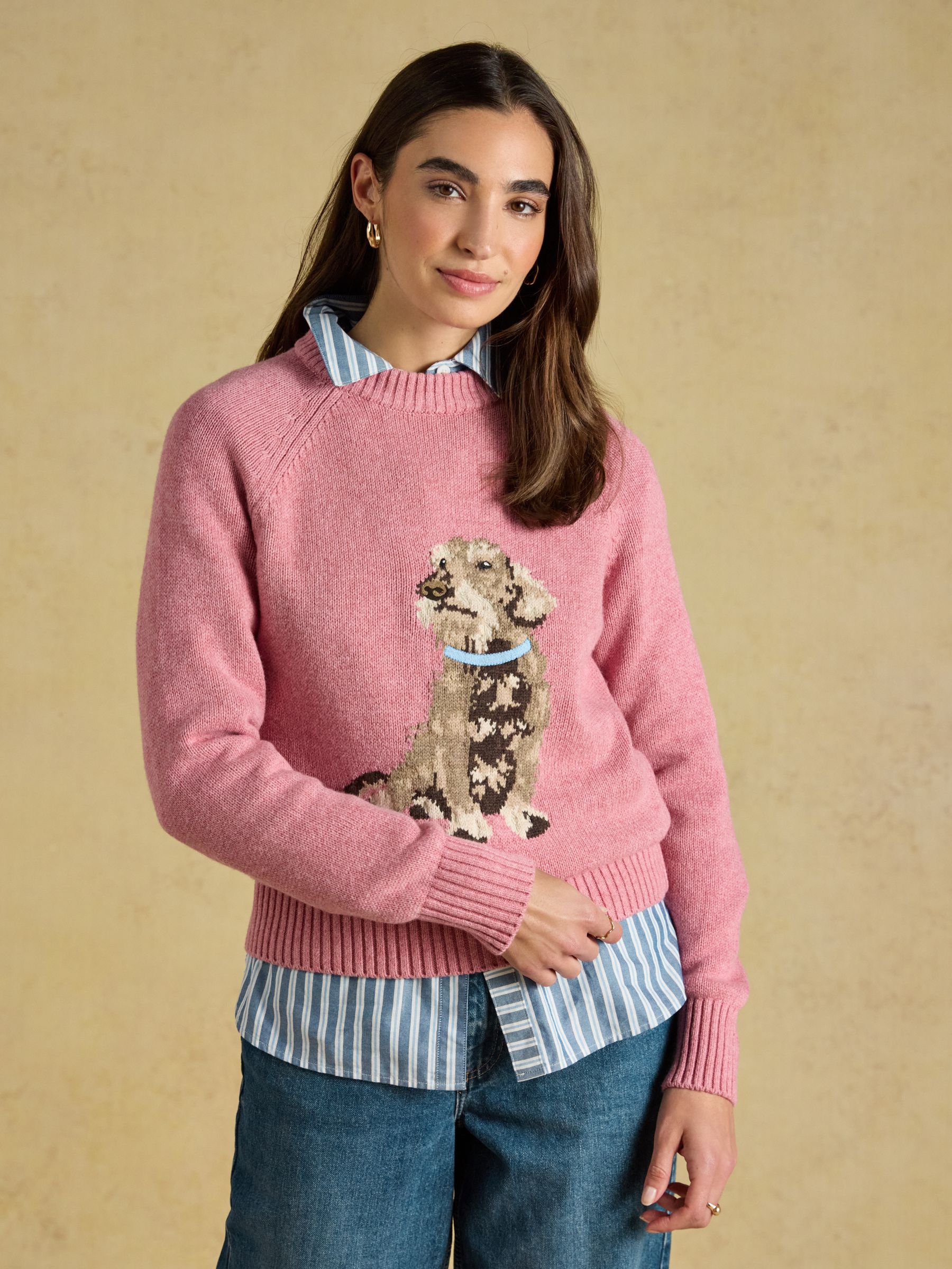 Dashchund Dog Pink Cotton Blend Crew Neck Knitted Jumper - Image 1 of 7 Dashchund Dog Pink Cotton Blend Crew Neck Knitted Jumper - Image 1 of 7