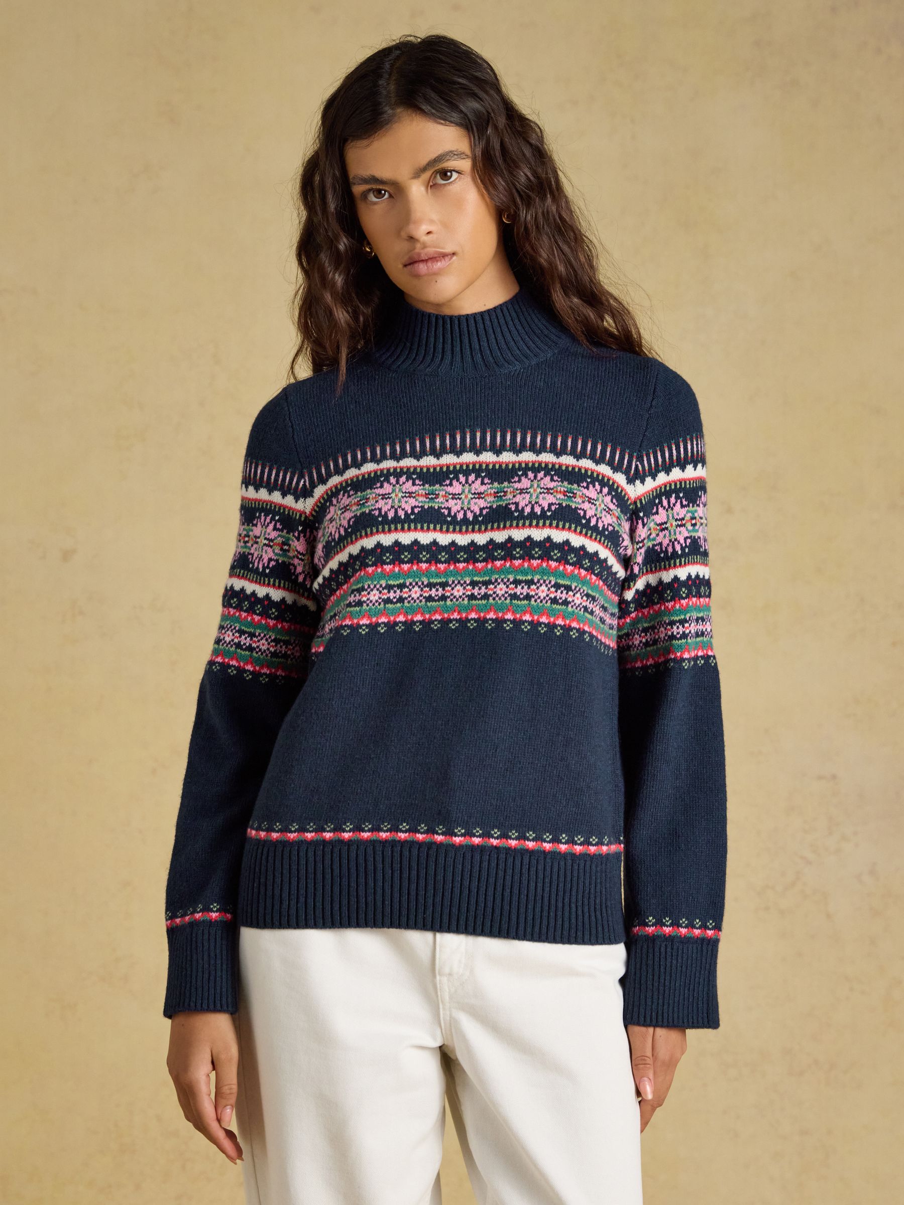Fair Isle Navy Cotton Blend Knitted Jumper - Image 1 of 7