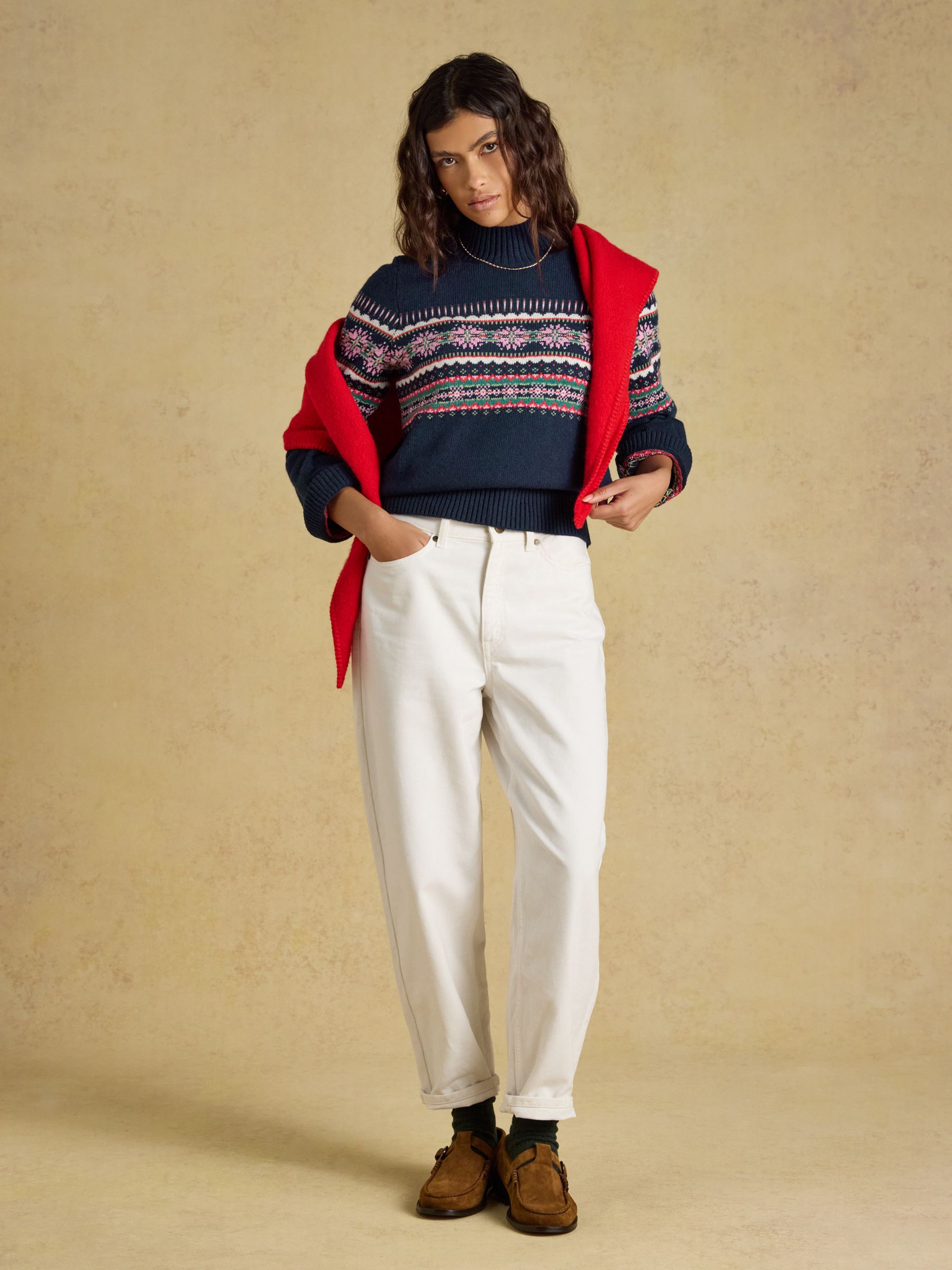 Fair Isle Navy Cotton Blend Knitted Jumper - Image 3 of 7