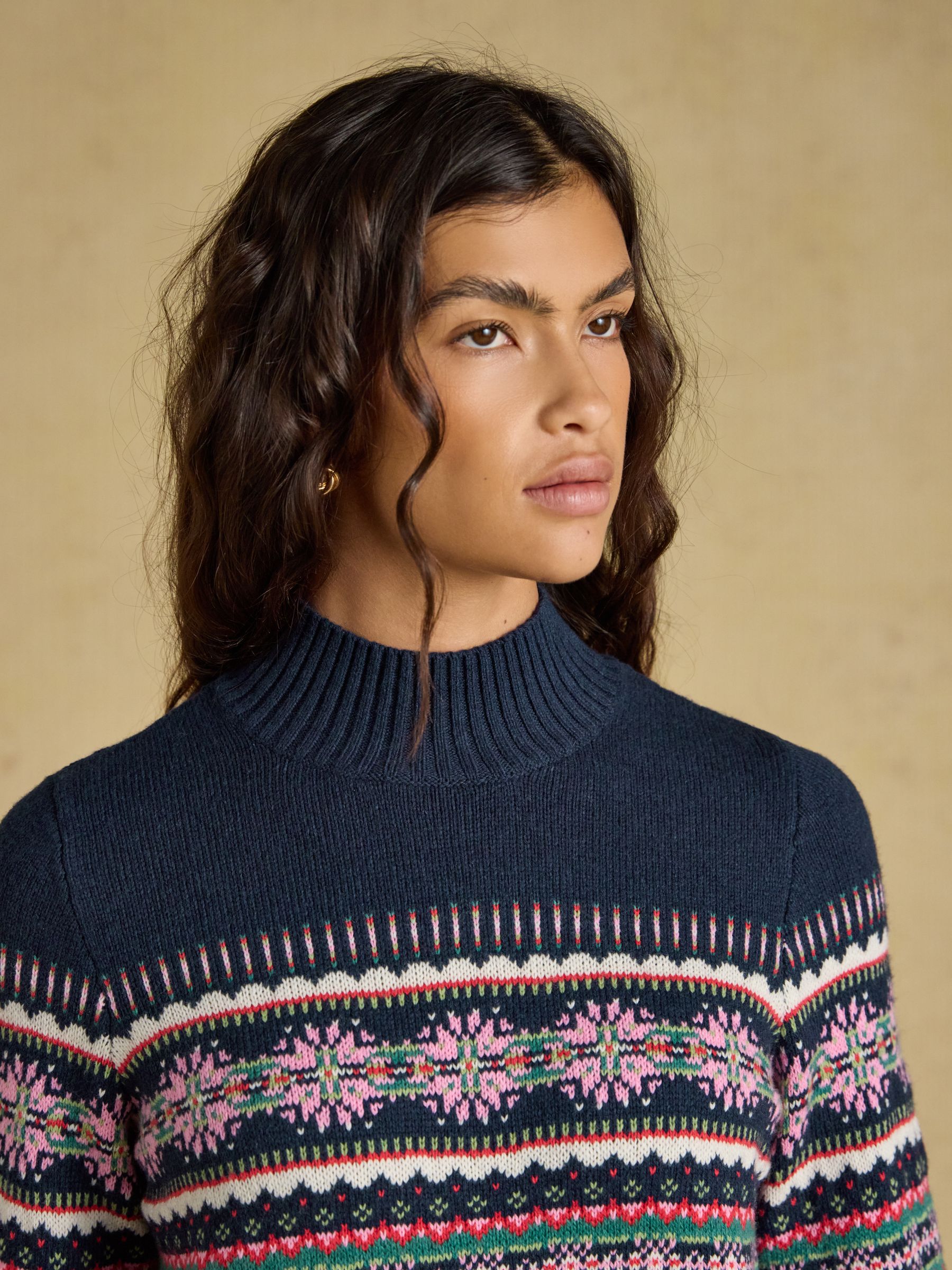 Fair Isle Navy Cotton Blend Knitted Jumper - Image 4 of 7