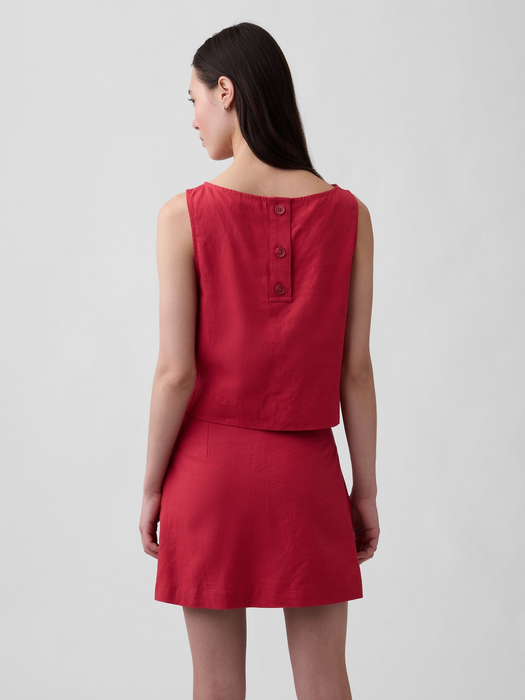 Red Linen-Blend Crop Shell Vest - Image 2 of 5