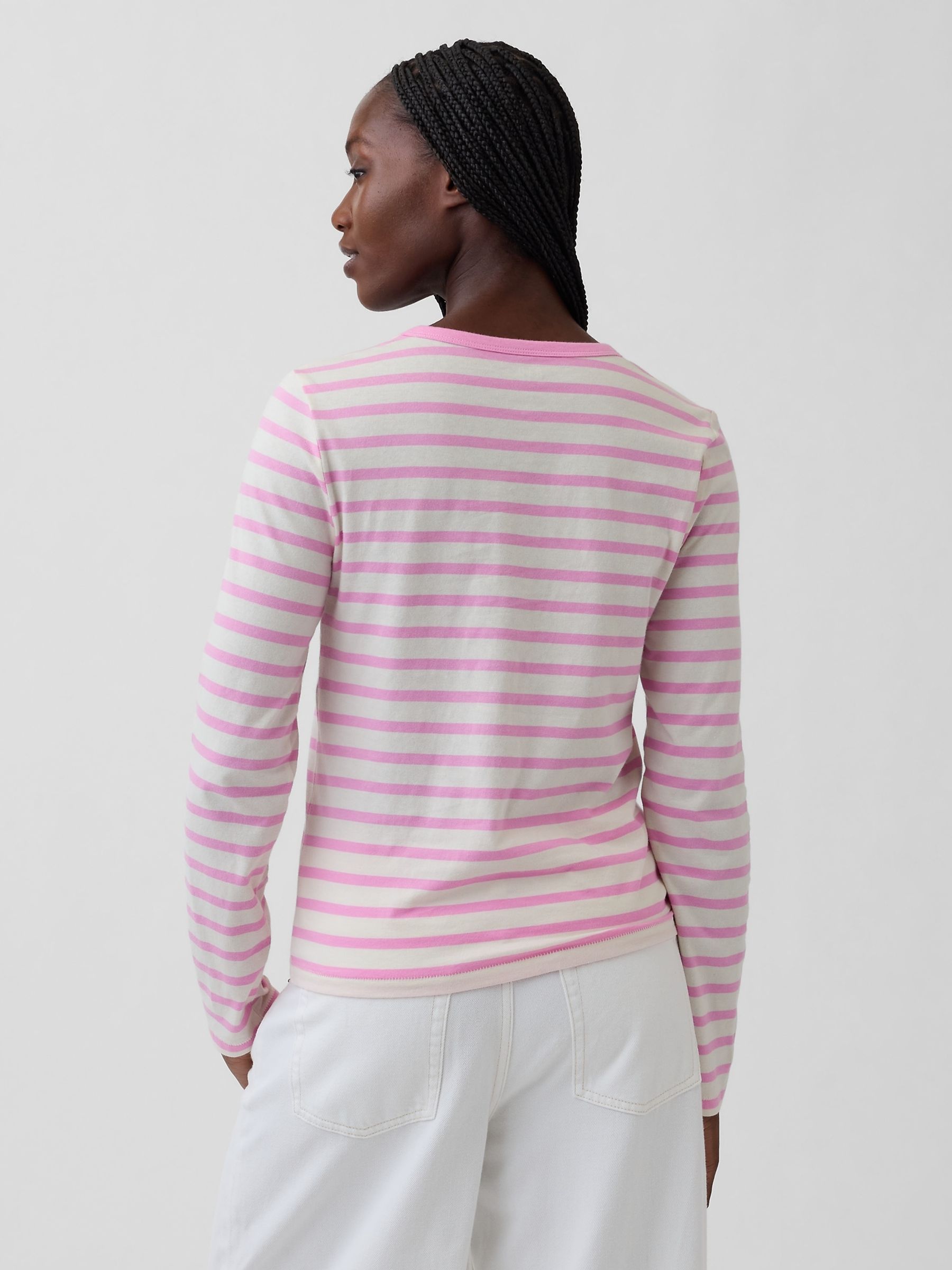 Pink Stripe Cotton Vintage Soft Long Sleeve T-Shirt - Image 2 of 4