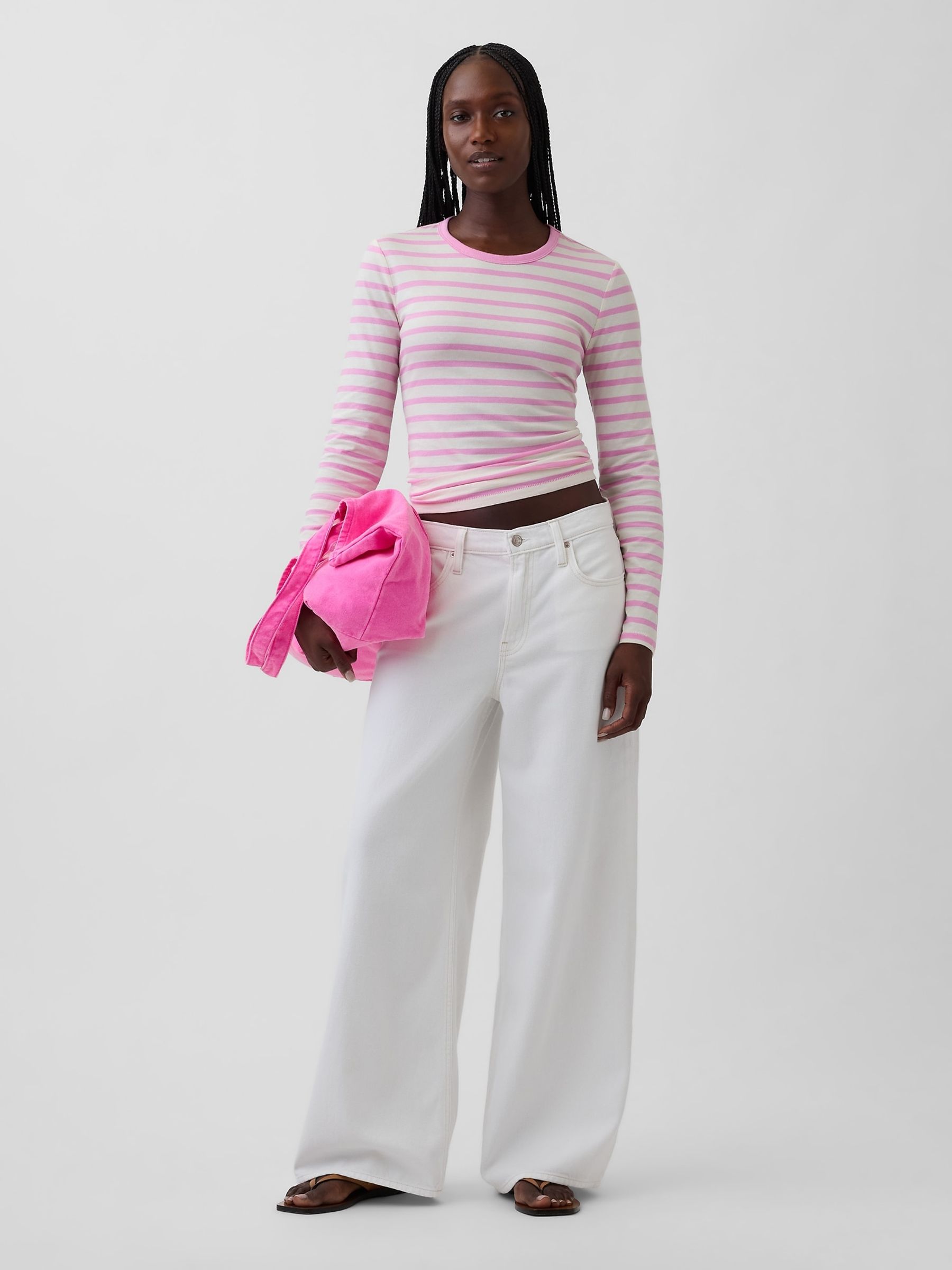 Pink Stripe Cotton Vintage Soft Long Sleeve T-Shirt - Image 3 of 4