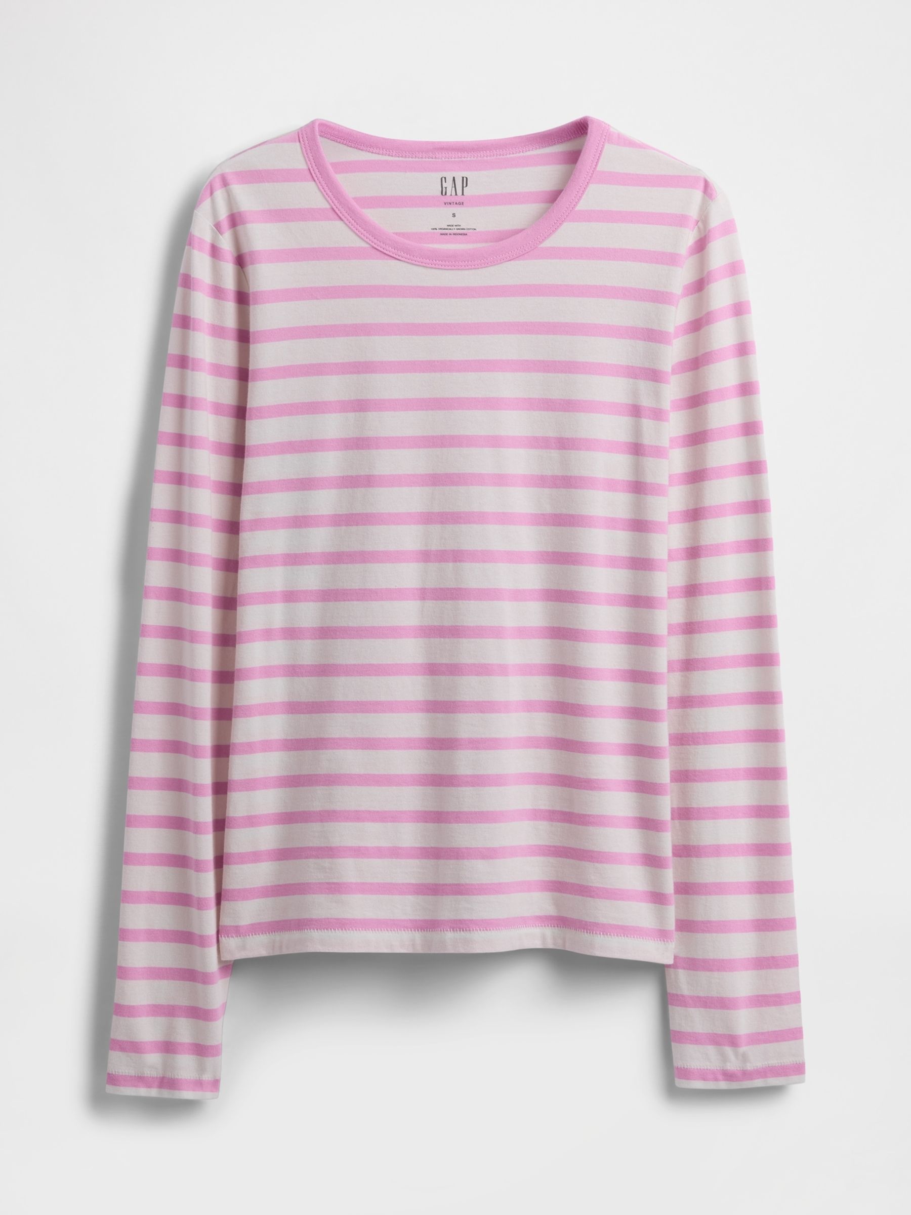 Pink Stripe Cotton Vintage Soft Long Sleeve T-Shirt - Image 4 of 4
